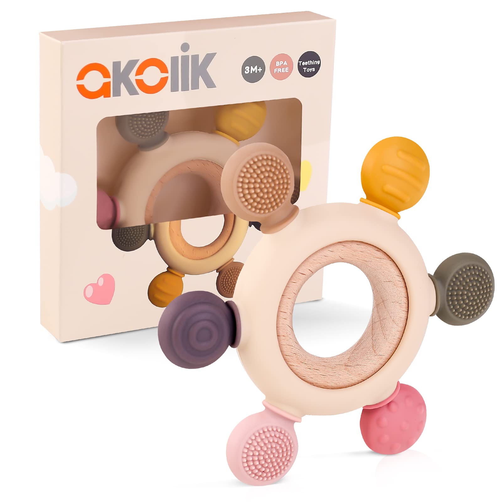 akolik Anneau de Dentition pour Bébé,Hochets de Dentition en Silicone Jouet de Dentition,Accessoires d'Allaitement Sans BPA pour Bébés de 3-6 6-12 Mois Autistes,Cadeaux pour Enfant
