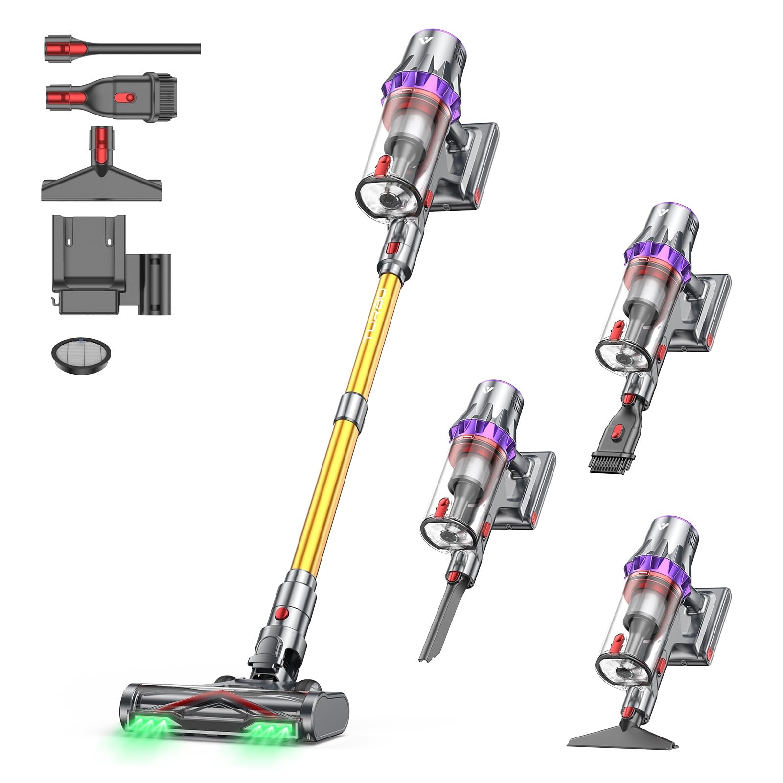 coovy SU7 Ultra Aspirateur Balai sans Fil 650W/55Kpa/80Min Autonomie | Puissant, Autoportant, Détection Poussière, Écrans Tactiles LED, Brosse Anti-Emmêlement, pour Sols Durs Tapis Voiture