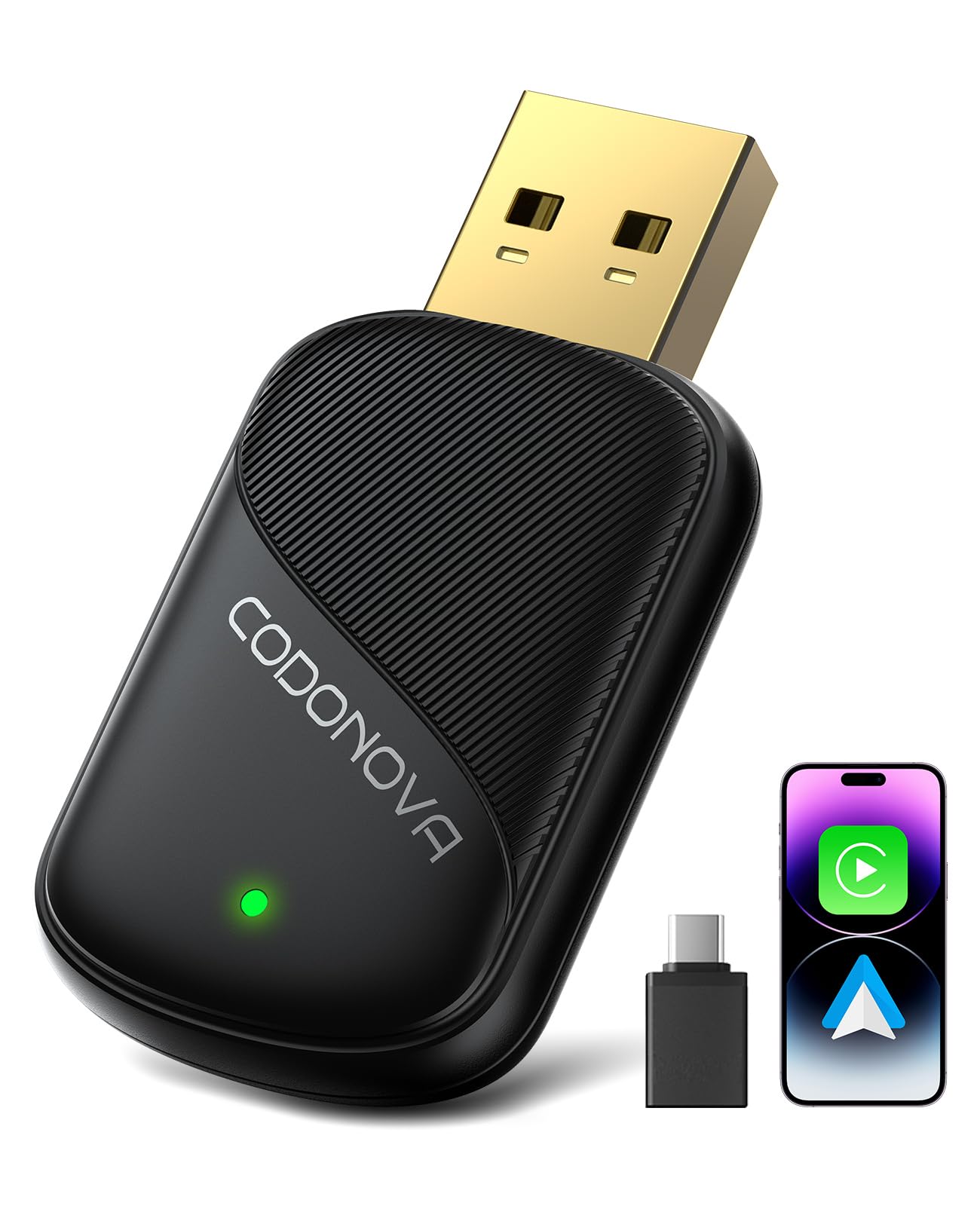 Adaptateur CarPlay sans Fil pour Apple CarPlay et Android Auto, Noir | Mini Dongle USB-A/C Doré, Reconnexion Automatique, Faible Latence, Voitures 2016+, Compatible avec iPhone iOS 10+/Android 10+