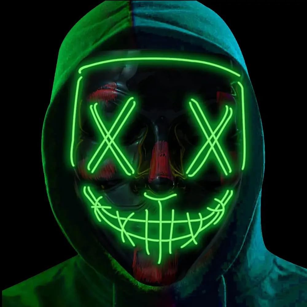 Masque de Purge LED - Masque de costume contrôlable pour Halloween, carnaval et carnaval comme costume pour homme et femme (choix de couleurs)