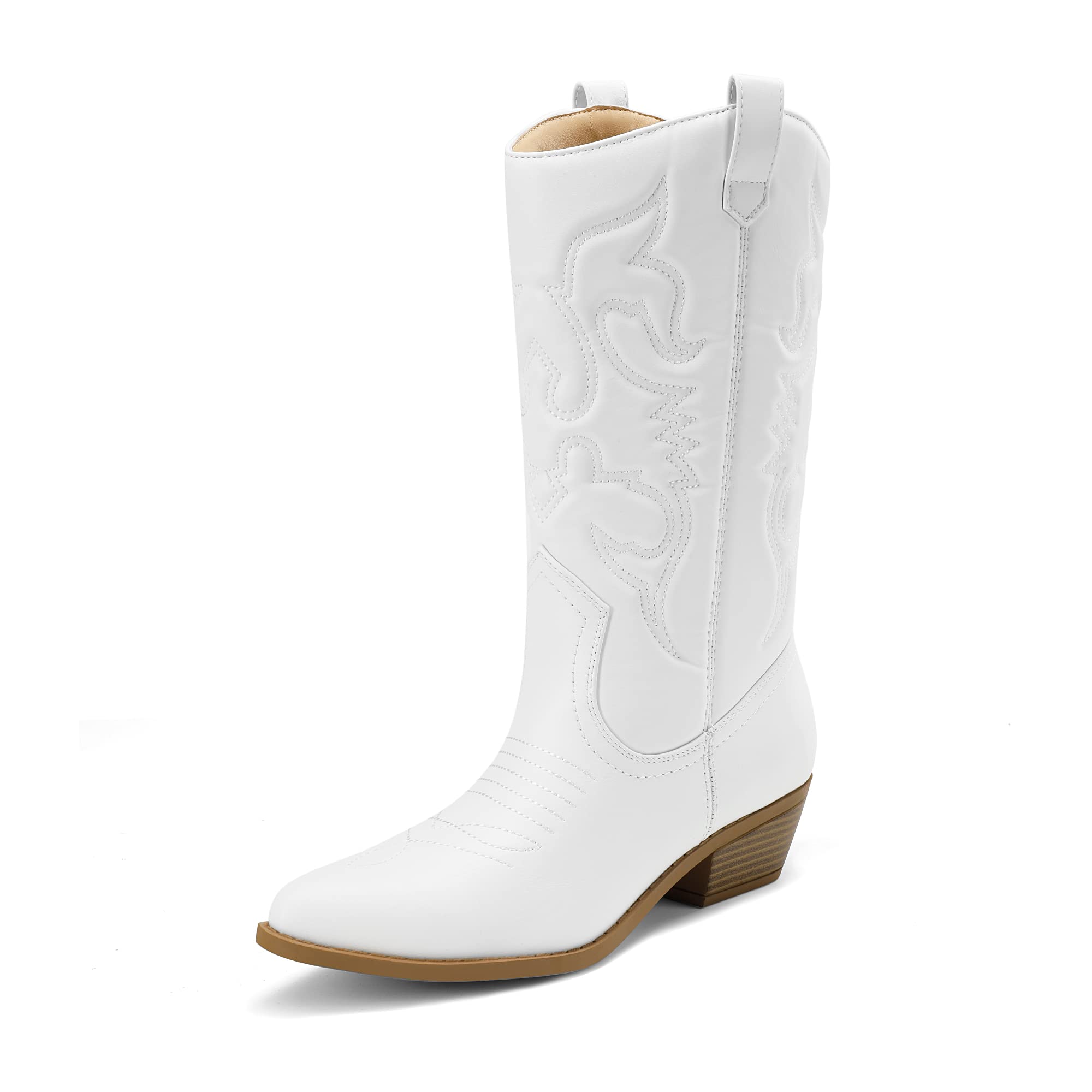 DREAM PAIRS Bottes Western Femme Boots Cowboy Mi-Mollet à Enfiler Style Cowgirl Bottines
