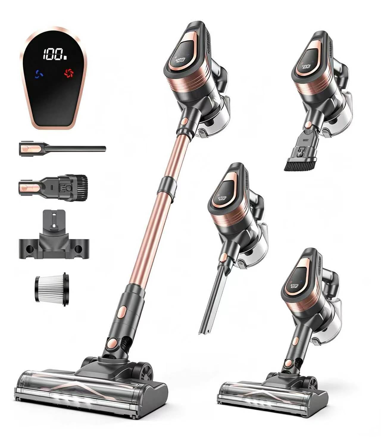 Aspirateur Balai Sans Fil 300W Puissant 45Min Anti-Emmêlement Léger | Silencieux, Batterie Amovible, Filtration HEPA, Brosse Motorisée, pour Tapis, Parquet, Sol Dur, Poils d'Animaux et 2-en-1(DG)