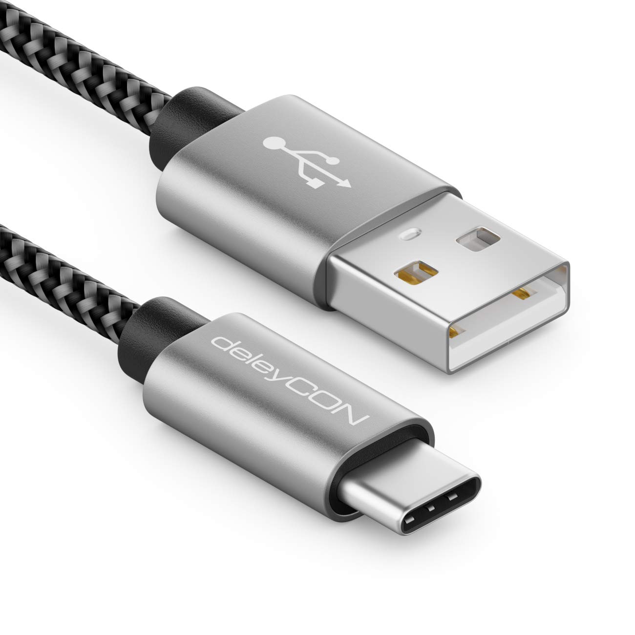 deleyCON 1m Nylon USB-C Câble Charge Liaison Données USB Type C Connecteur Métallique Recharge & Synchronisation Mobile & Smartphone