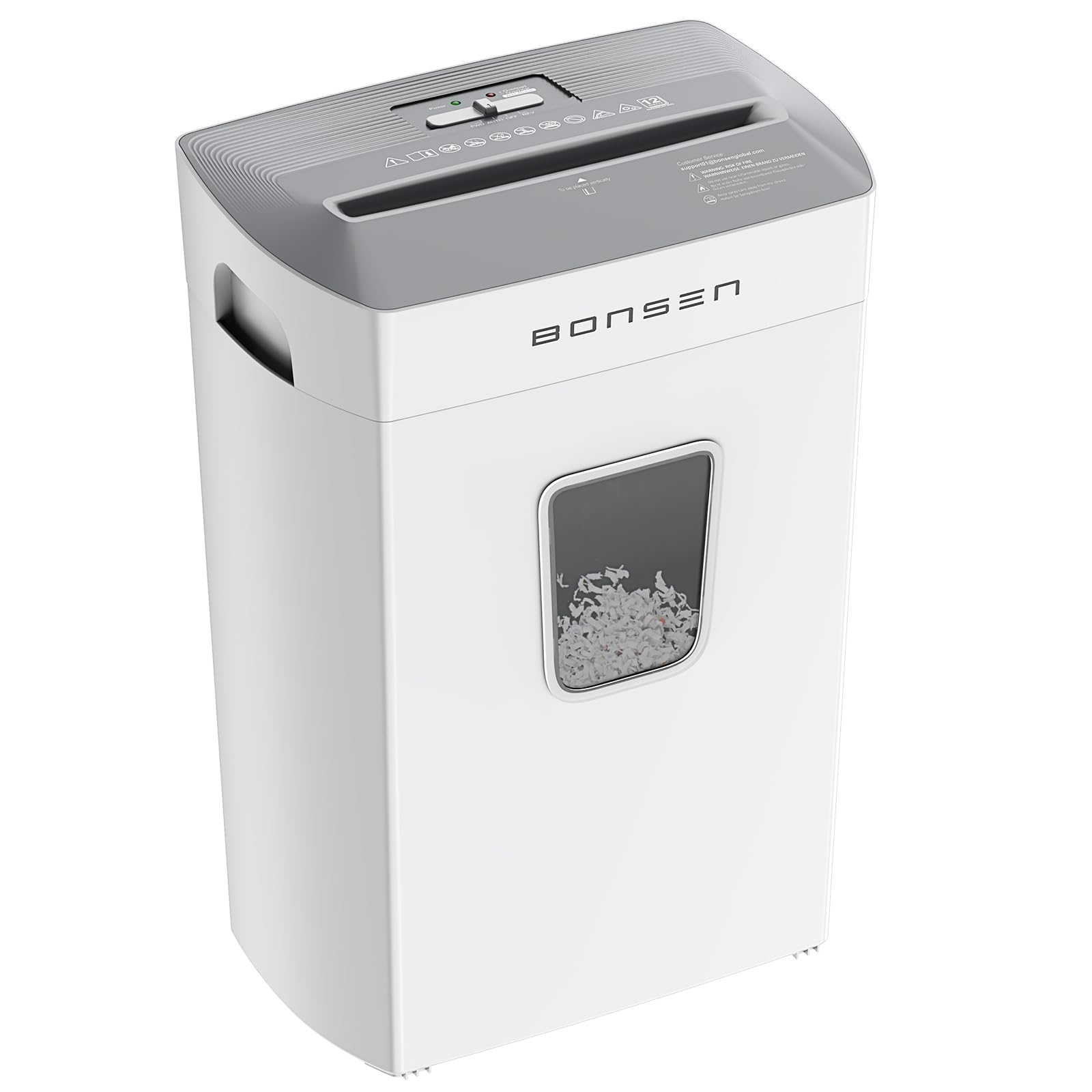 BONSEN Destructeur de Documents Micro Coupe 12 Feuilles, Silencieux 60dB | Bac 21L, Niveau de Sécurité P-4, Broyeur de Papier pour Maison & Bureau, Cartes de Crédit, Agrafes & Trombones, S5211-W