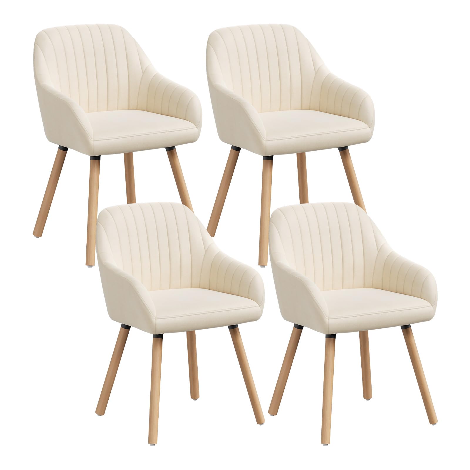 WOLTU Lot de 4 Chaises de Salle à Manger,Velours,Crème Blanc | Fauteuil Rembourré avec Accoudoirs,Pieds en Bois Massif,pour Cuisine Salon Chambre, Charge 150 kg
