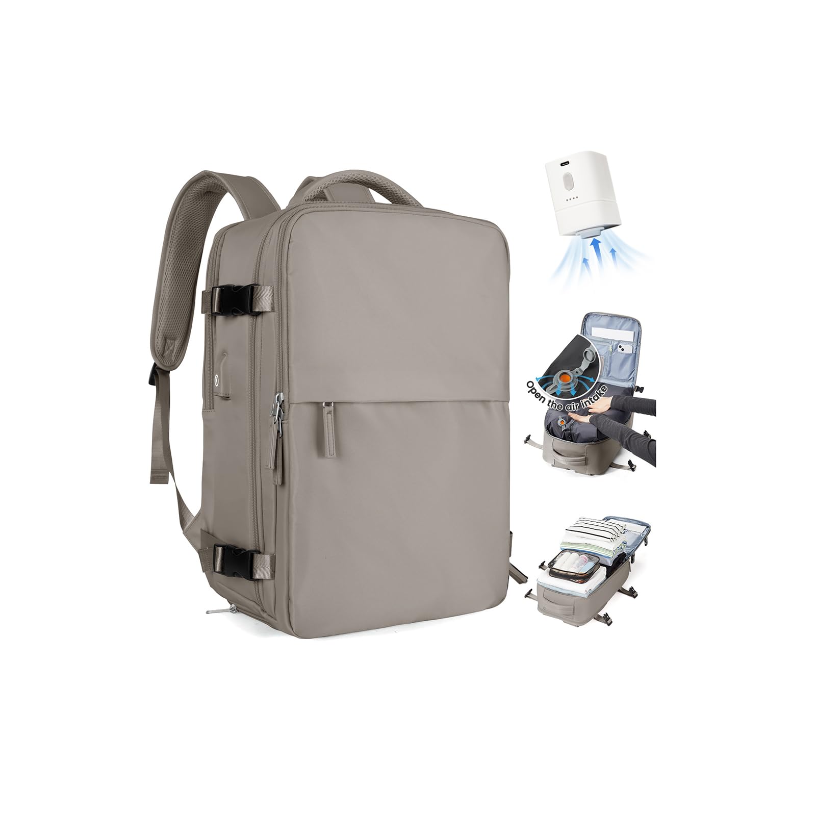 Sac à Dos Sous Vide Voyage 40x30x20 avec pompe et port usb pour Ryanair | Bagage Cabine 40x30x20 Transavia Wizzair Easyjet Sac pour Ordinateur 14 Pouces Femme Homme avec Compartiment Chaussures