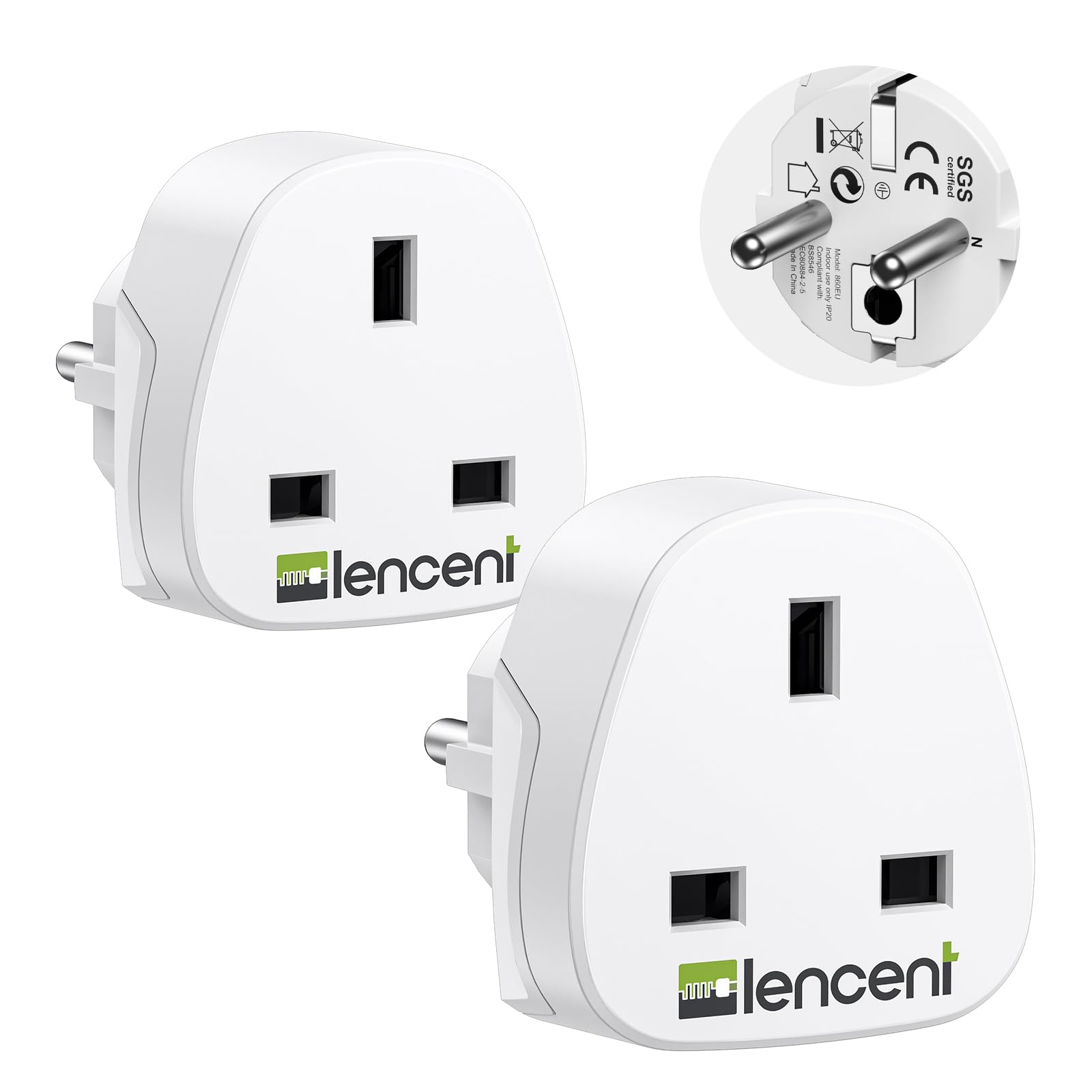 LENCENT Adaptateur Prise Anglaise vers France/EU, Prise Type G vers Type E | Adaptateur Type G pour appareils électriques Britanniques vers la France, Prise Anglaise vers française 2 Pièces