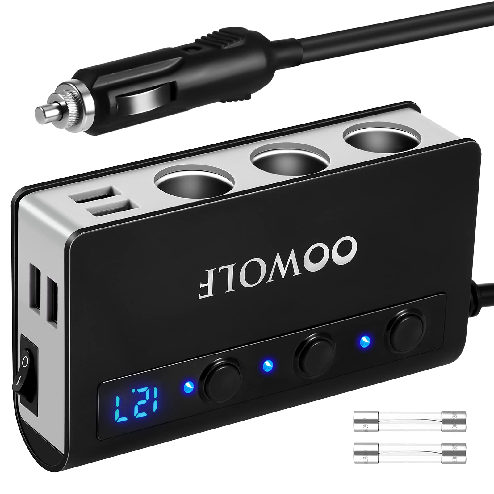 OOWOLF Allume Cigare USB, Allume Cigares Voiture, QC3.0 Charge Rapide [7 in 1] 180W 12V / 24V 3 Prises 4 Ports pour Smartphone/GPS/Dash Cam/Tablette, etc.