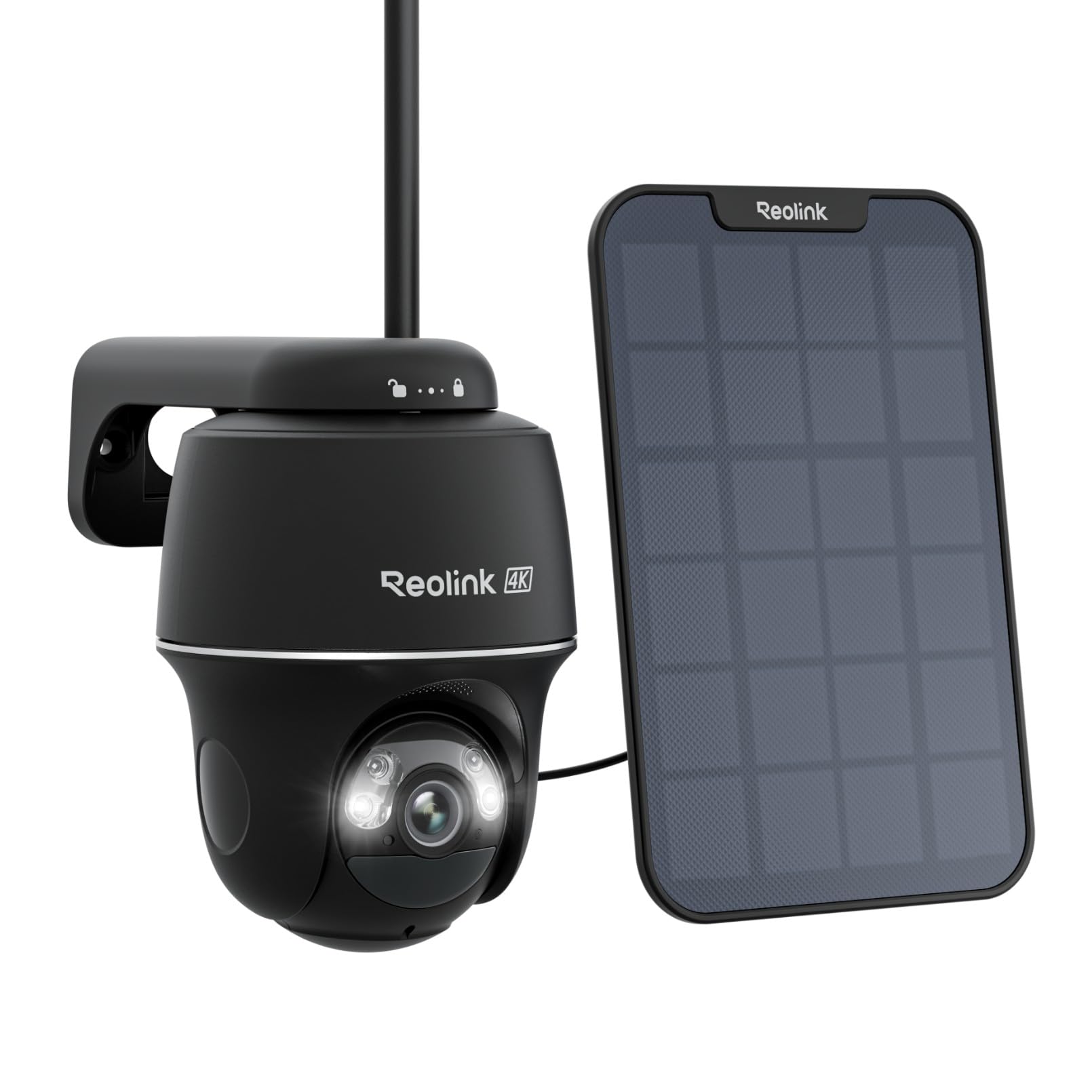 Reolink 4K Camera Exterieur sans Fil, Argus PT Ultra Noir (Reconditionné) | Détection Intelligente, 360° PT, Vision Nocturne Couleur, Wi-Fi 6 Bi-Bande, Stockage Local, Panneau Solaire Inclus