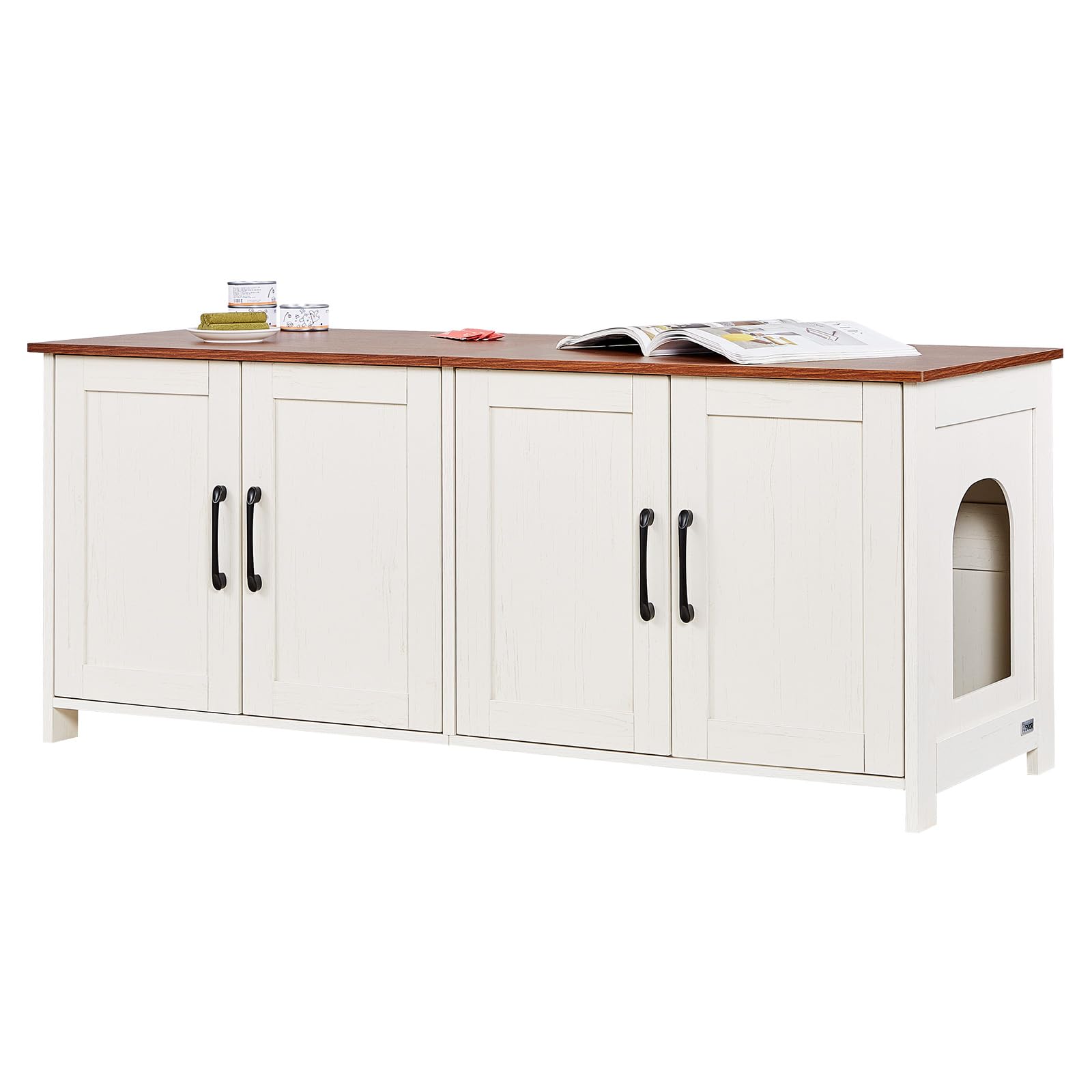 VEVOR Meuble Cache Bac à Litière pour 2 Chats, Maison de Toilette pour Chat avec Chambres Doubles, Armoire en Bois pour Cacher la Plupart des Bacs à Litière pour Chats, 1,19 x 0,46 x 0,5 m, Blanc