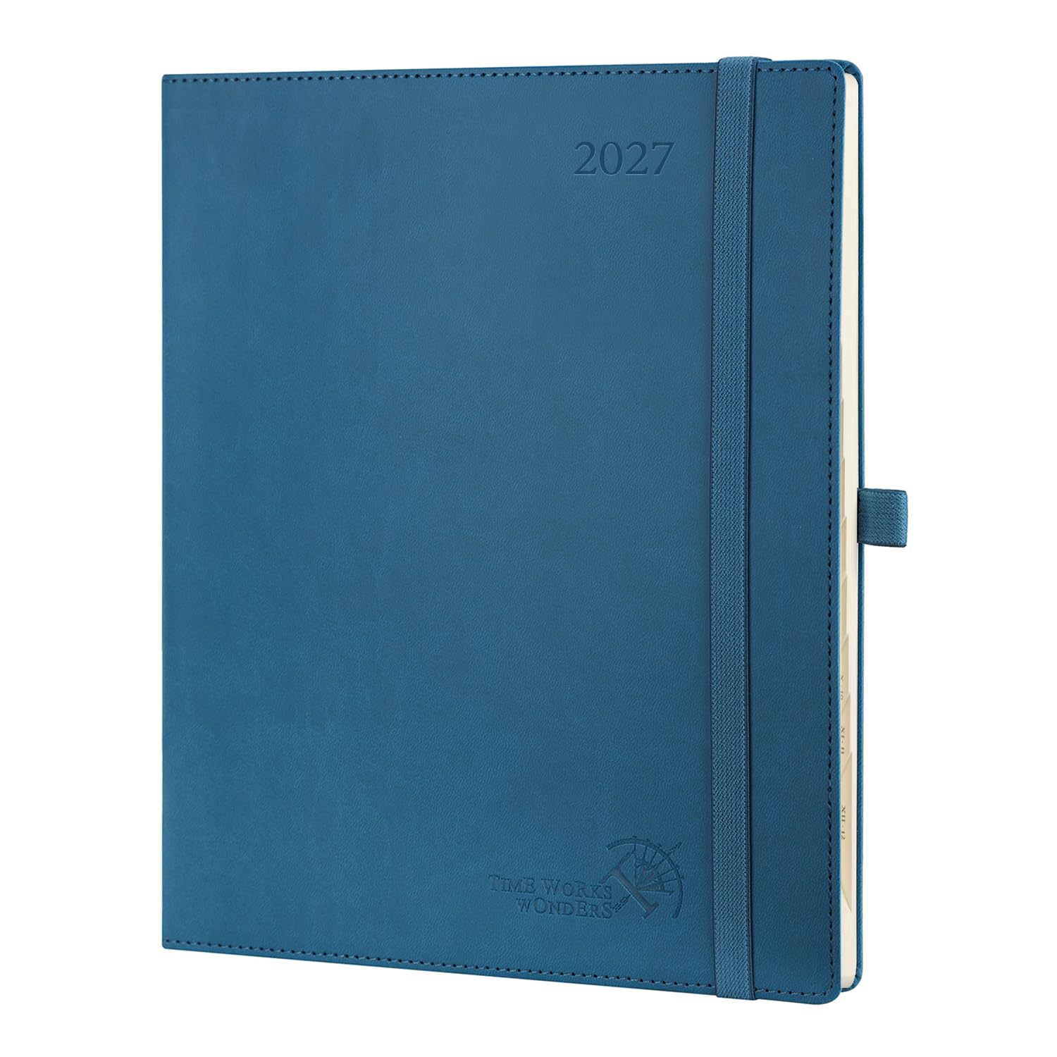 POPRUN Agenda 2027 Semainier Format Grand(25,9 x 21,2 cm) | Couverture Souple en PU Cuir,Vertical Planner,Jan 2027-Déc 2027 (12 Mois),Avec 2 Signet Ruban,Papier 100 g/m²,Bleu Nuit
