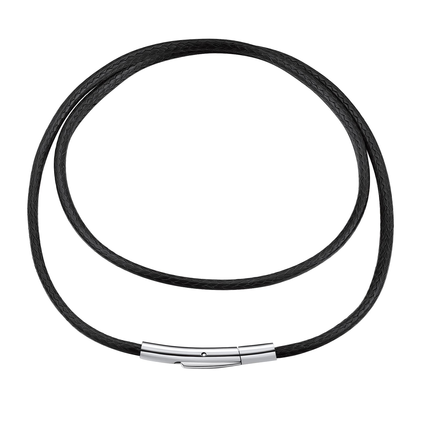 FindChic 2/3MM Collier Chaine Homme Cuir Cordon Collier pour Pendentif Femme Homme Chaîne Noir/Marron Ras de Cou Waterproof Boutton Rotatif avec Fermoir Acier Inoxydable Longueur 40cm-75cm