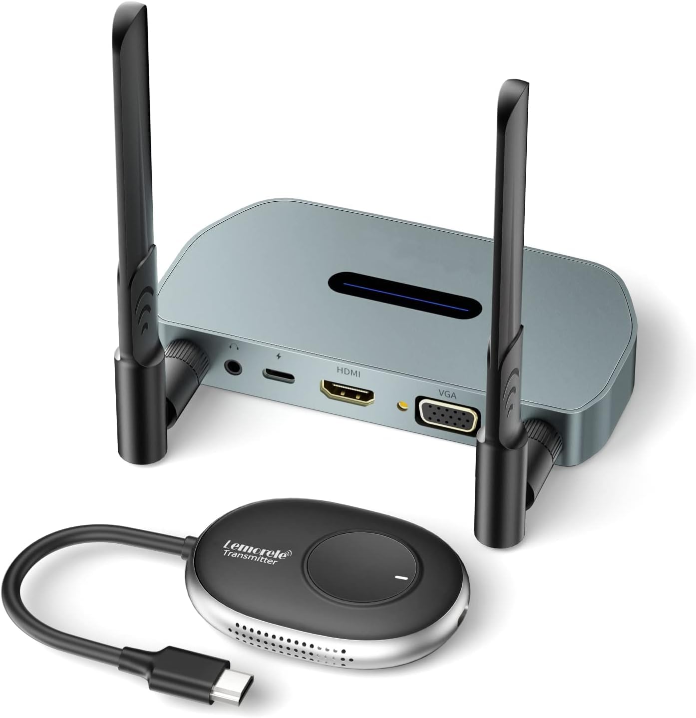 Lemorele Kit HDMI sans fil, 50 m, jusqu’à 8 émetteurs appairables | 1080P@60Hz, Wi-Fi 2,4/5 GHz; récepteur HDMI, VGA et audio – jusqu’à 8 émetteurs appairables, 1 actif à la fois