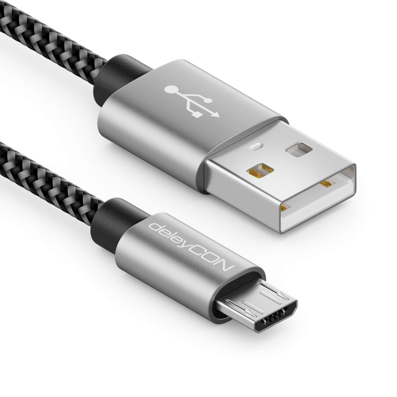 deleyCON 0,5m Câble Micro USB en Nylon - Câble de Charge et Données - Connecteurs Métalliques - Chargement & Synchronisation Smartphone, Tablette