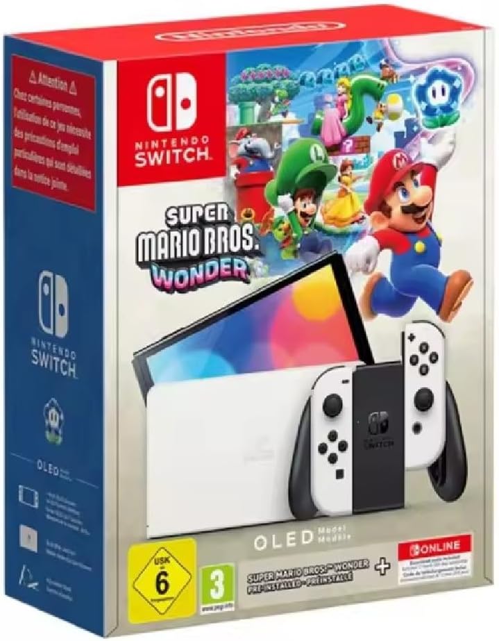 Nintendo Switch OLED (blanc) + Super Mario Bros. Wonder + Abonnement 12 mois Nintendo Online