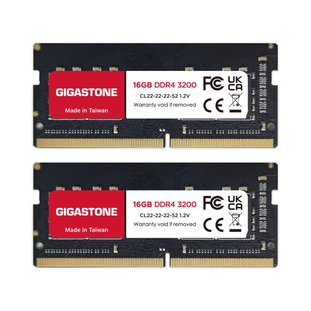 【DDR4 RAM Mise à Niveau pour Portable】 GIGASTONE 32Go Kit(2x16Go) DDR4 3200MHz(2933MHz Or 2666MHz) PC4-25600(PC4-23400, 21300) CL22 1.2V SODIMM 260pin UnbuffeRouge Non ECC Mémoire Haute Performance