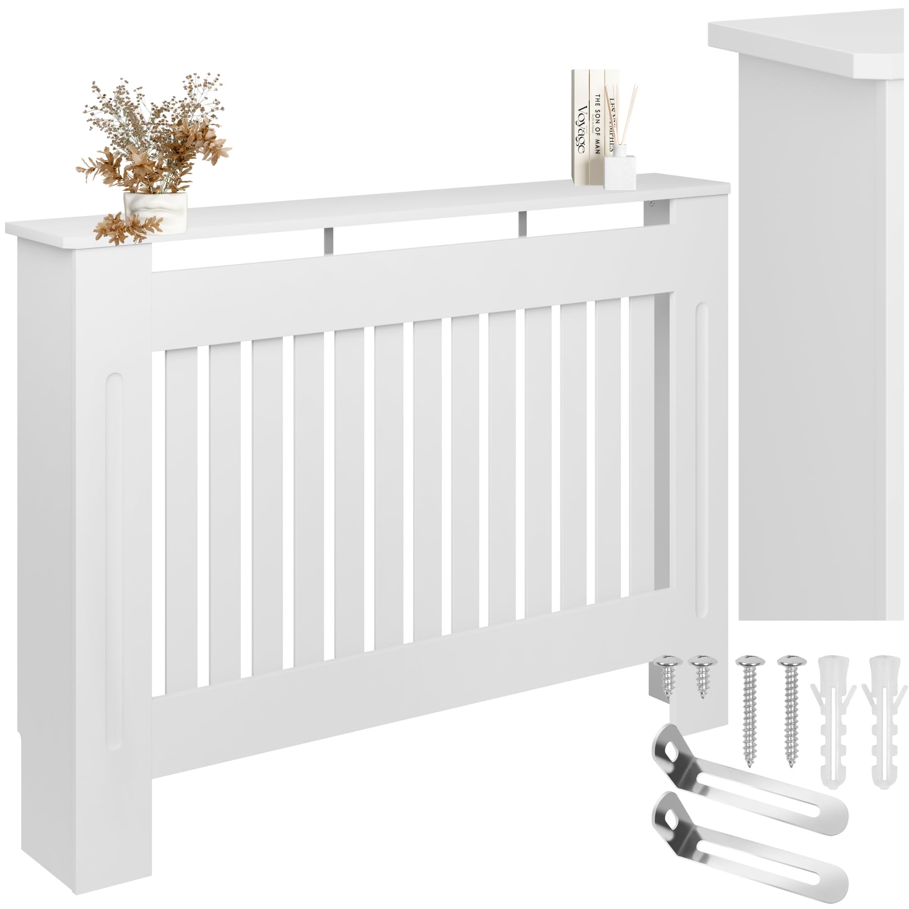 tectake® Cache radiateur pour radiateur electrique & radiateur inertie 112 x 19 x 82 cm Sécurité enfant & bébé Meuble design Couvre radiateur Cache chauffage Tablette radiateur sans percer