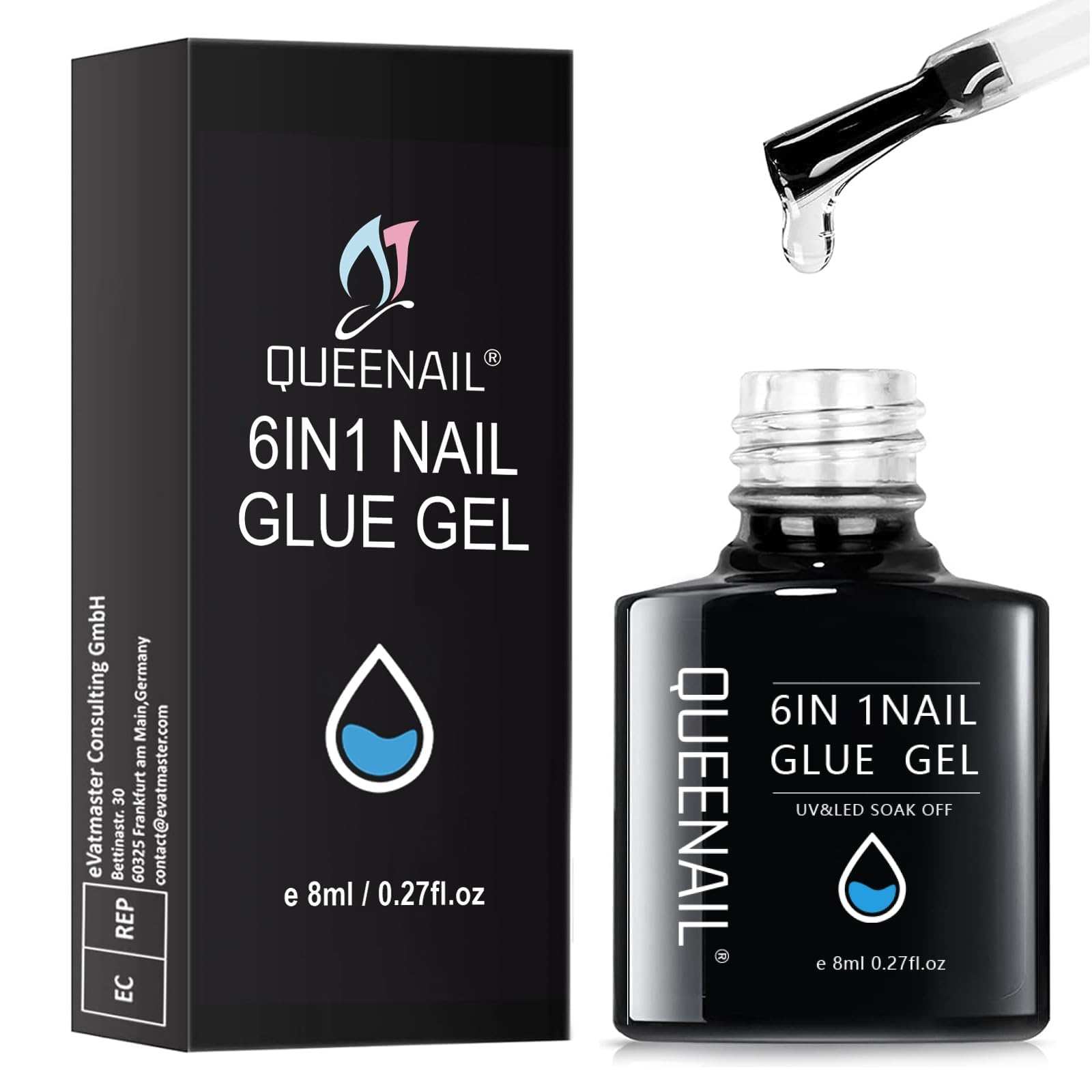 8ml Colle Faux Ongle 6 en 1,Colle à Ongles,Extra Forte RapideColle Faux L'ongle avec Pinceau,Longue Duré ColleCapsule Onglerie,Professionnels Bond Nail,Nail Bond Super Forte Pour Réparer