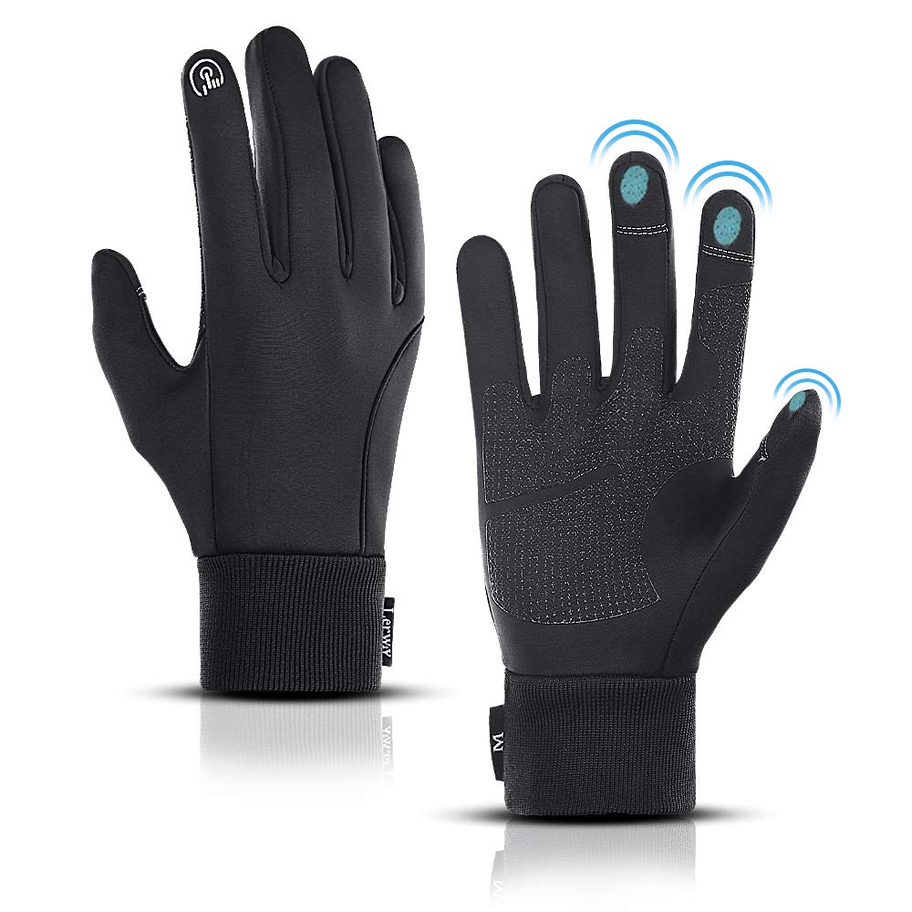 LERWAY Gants d'hiver Chauds à écran Tactile Noirs pour Hommes et Femmes antidérapants Coupe-Vent Gants de Sport Course de Conduite VTT Escalade randonnée imperméable