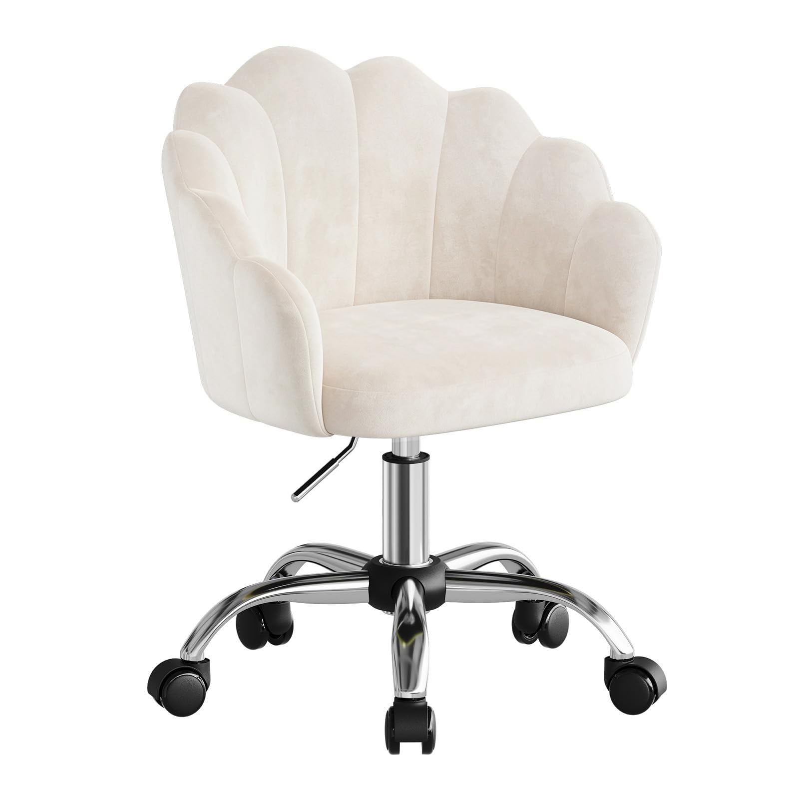 WOLTU Chaise Bureau, Chaise Coiffeuse, Design Pétale, Velours, Beige | Dossier en Pétale, Ergonomique, Pivotant, Hauteur Réglable, Cadre en Métal, Reglable en hauteur, Pivotant à 360