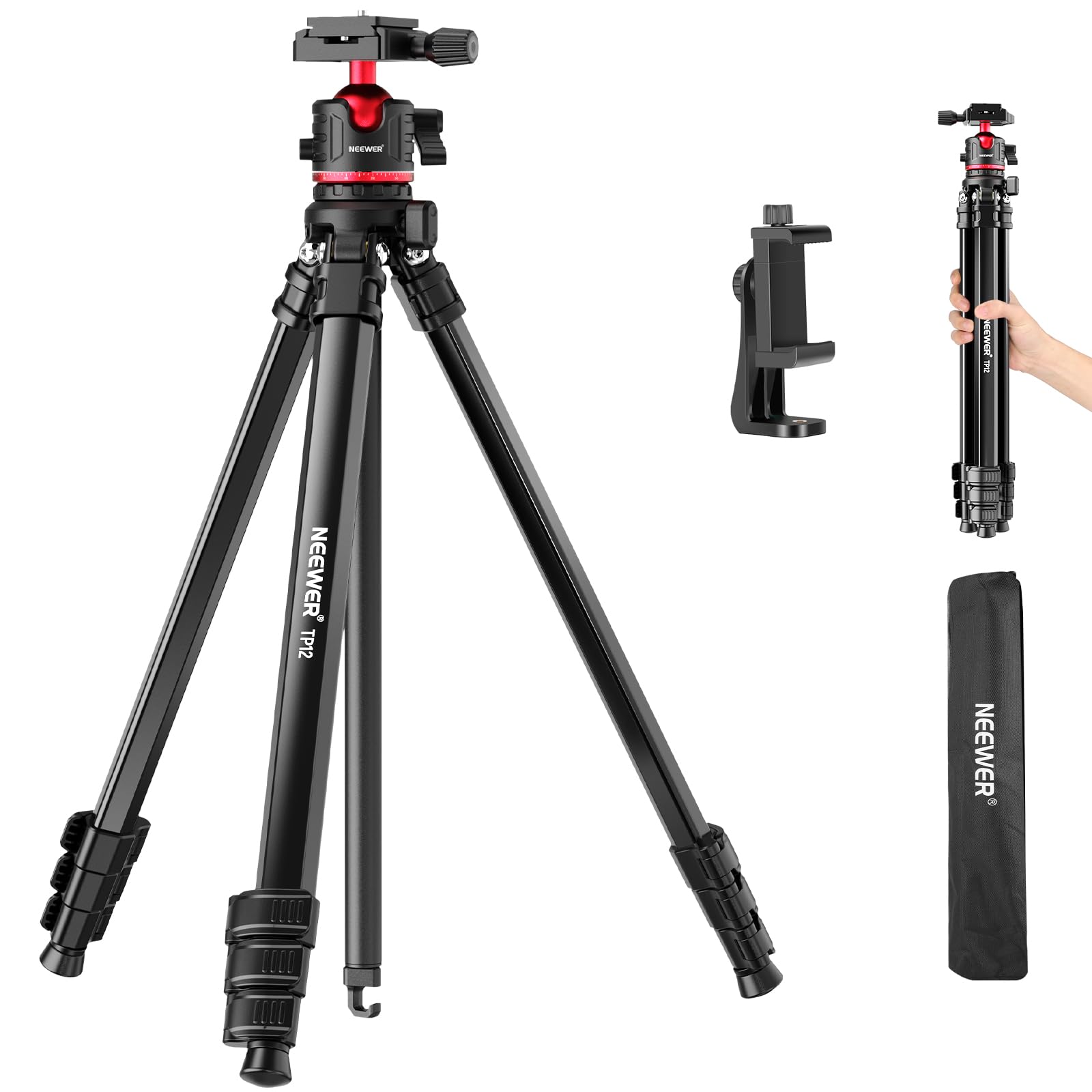 NEEWER BASICS 66.5"/169cm Trépied voyage pour appareil photo, léger, TP12 | Support portable pour DSLR,support compatible avec iPhone 18 Pro Max enregistrement vidéo, charge 5 kg (11 lb)
