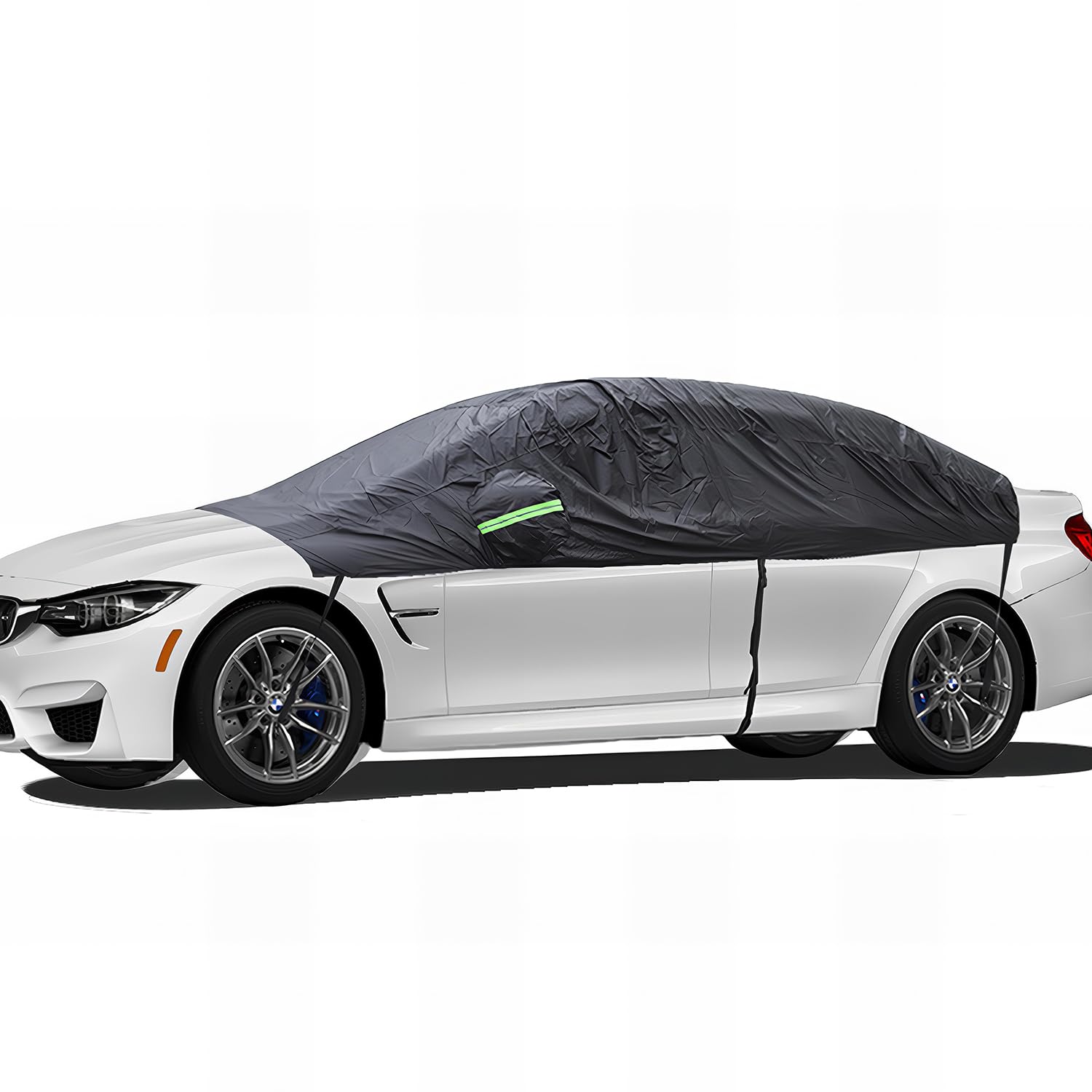 BEXITA Housse de pare-brise de voiture demi housse imperméable pour pare-brise avant extérieur pour automobiles protège du soleil, de la glace, du gel et de la neige, ajustement universel pour berline