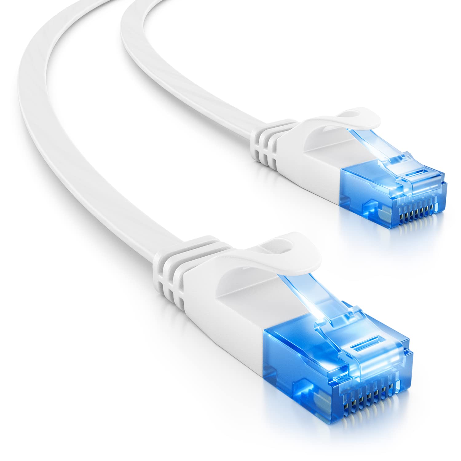 deleyCON 2m CAT6 Câble Réseau plat 1000 Mbit Gigabit LAN - Cat 6 RJ45 Ethernet Câble Patch Installation plat - pour Internet Switch Routeur Modem Panneau Patch - Blanc