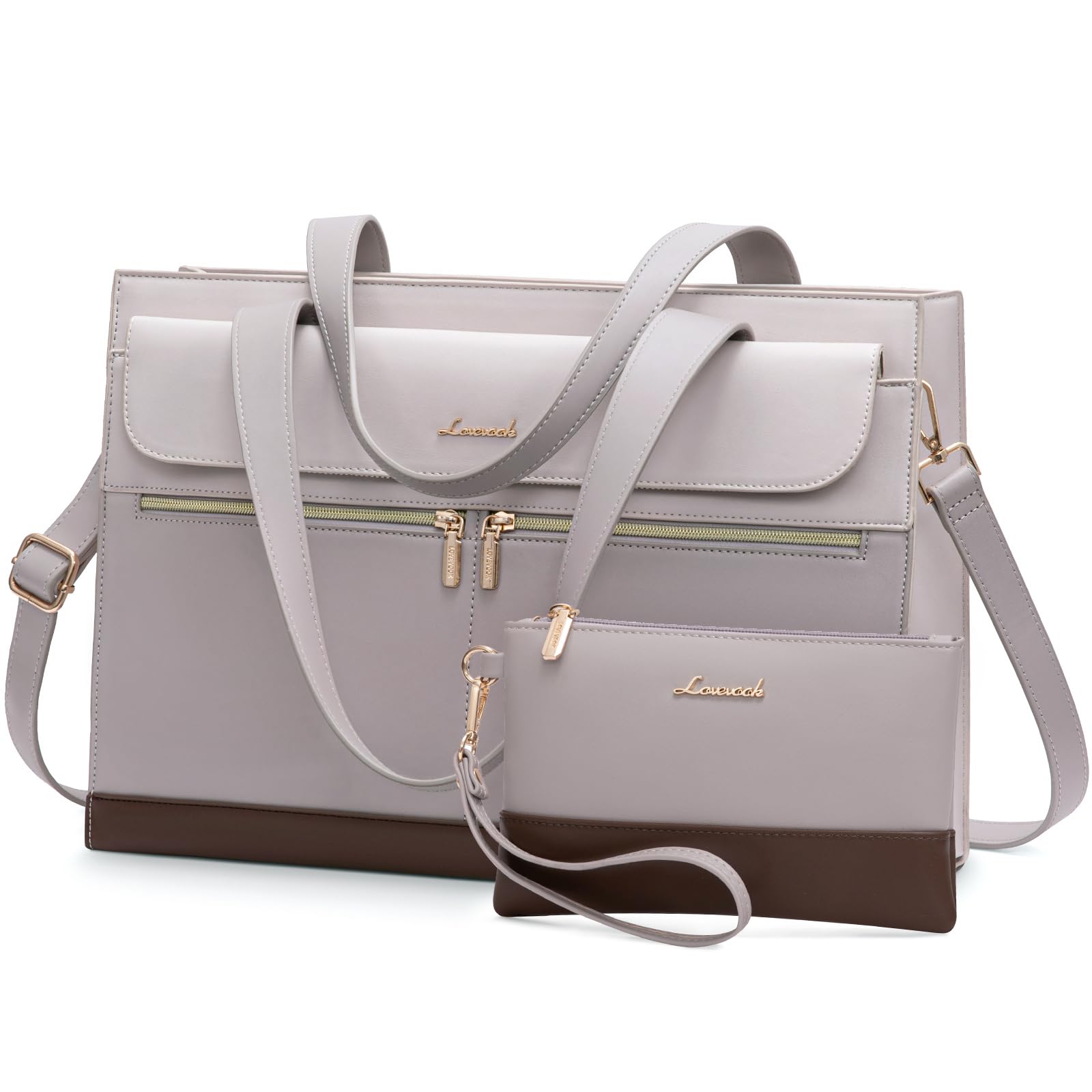 LOVEVOOK Sac Cabas Femme Sac a Main Grande Capacité PU Cuir Sacoche Ordinateur Portable 15,6 Pouces Imperméable Laptop Tote Bag 2 Pièces Handbags pour Travail Affaires Voyage