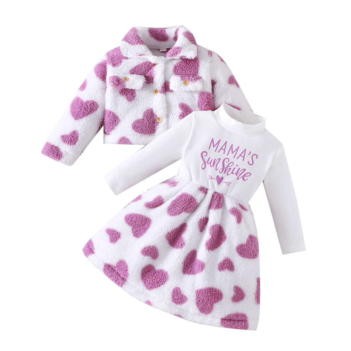 Eqenkely Filles Robe et Cardigan Ensembles 2 pièces à Manches Longues en Flanelle Princesse Robe Tutu et Manteau Automne Hiver pour 2-6 Ans