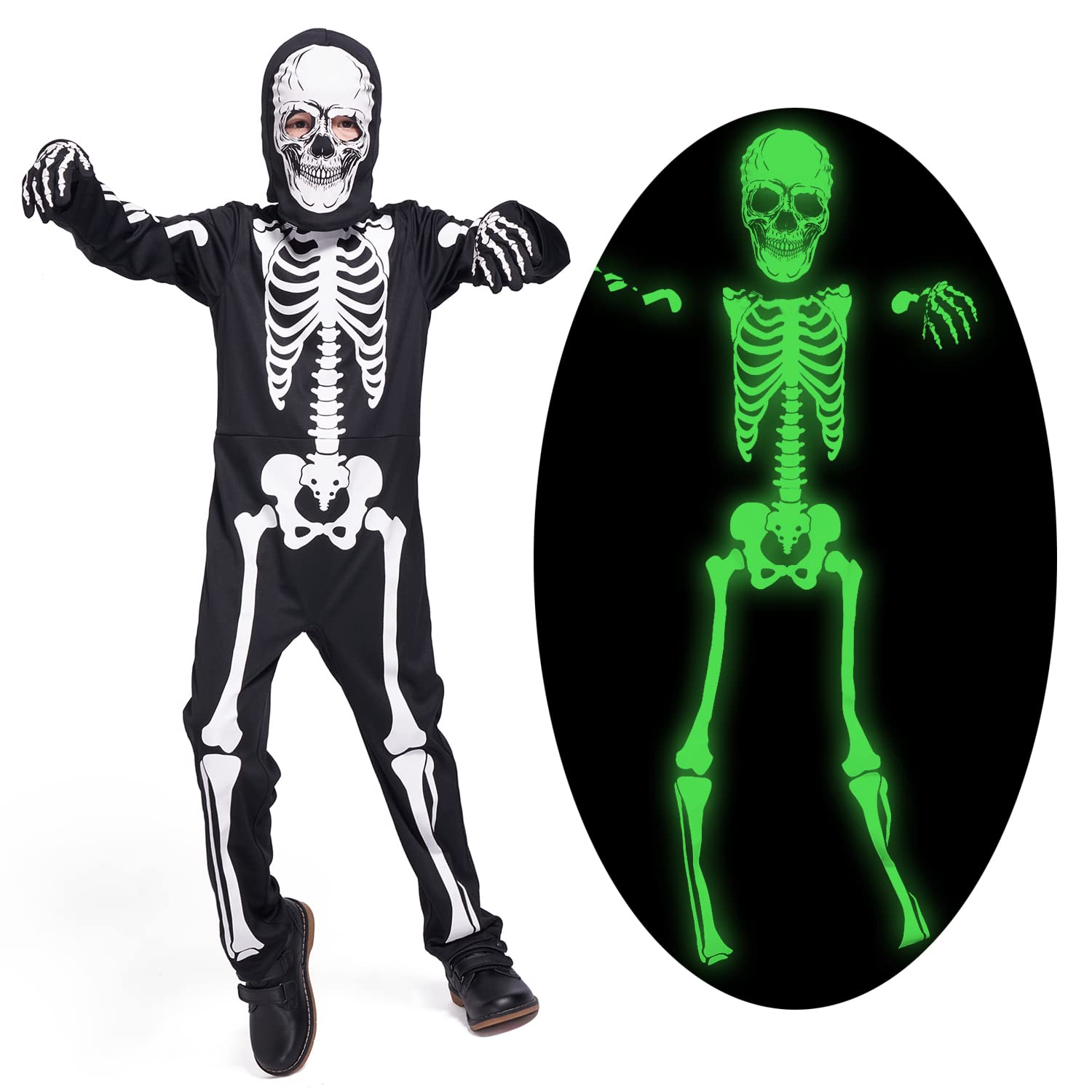 Sincere Party Costume de crâne d'enfant dans l'obscurité crâne Lumineux Halloween garçon et Fille Costume de crâne