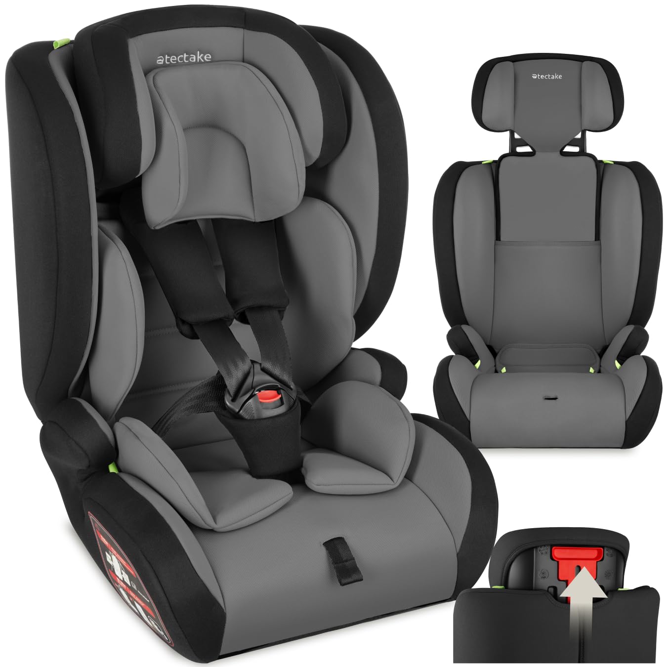 tectake® Siège Auto Enfant 76 à 150 cm, Jusqu'à 36kg, Norme i-Size ECE R129 | Réducteur d'assise amovible, Harnais à 5 points & Appuie-tête 8 positions réglables, Housse amovible, Rembourrage extra épais