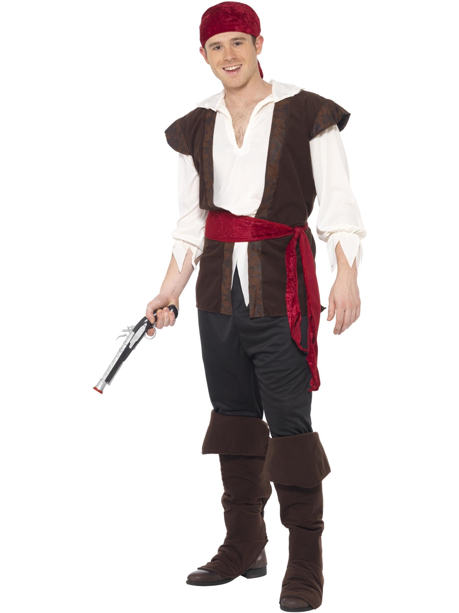 Smiffys Déguisement Homme Pirate, Bandeau, Haut, Pantalon, Ceinture et Surchaussures, Pirate, Serious Fun, 20469
