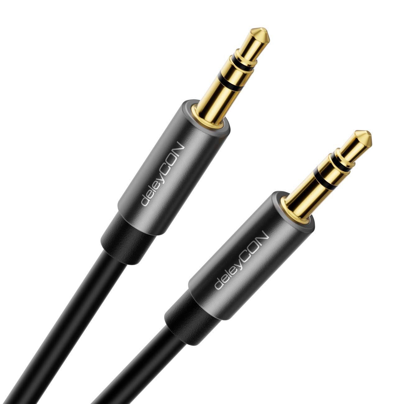 deleyCON 2m Câble Jack Audio Stéréo AUX 3,5mm Liaison sonore Connecteur Métallique Smartphone Mobile Tablette Casque HiFi Récepteur (Extra fin & Flexible)