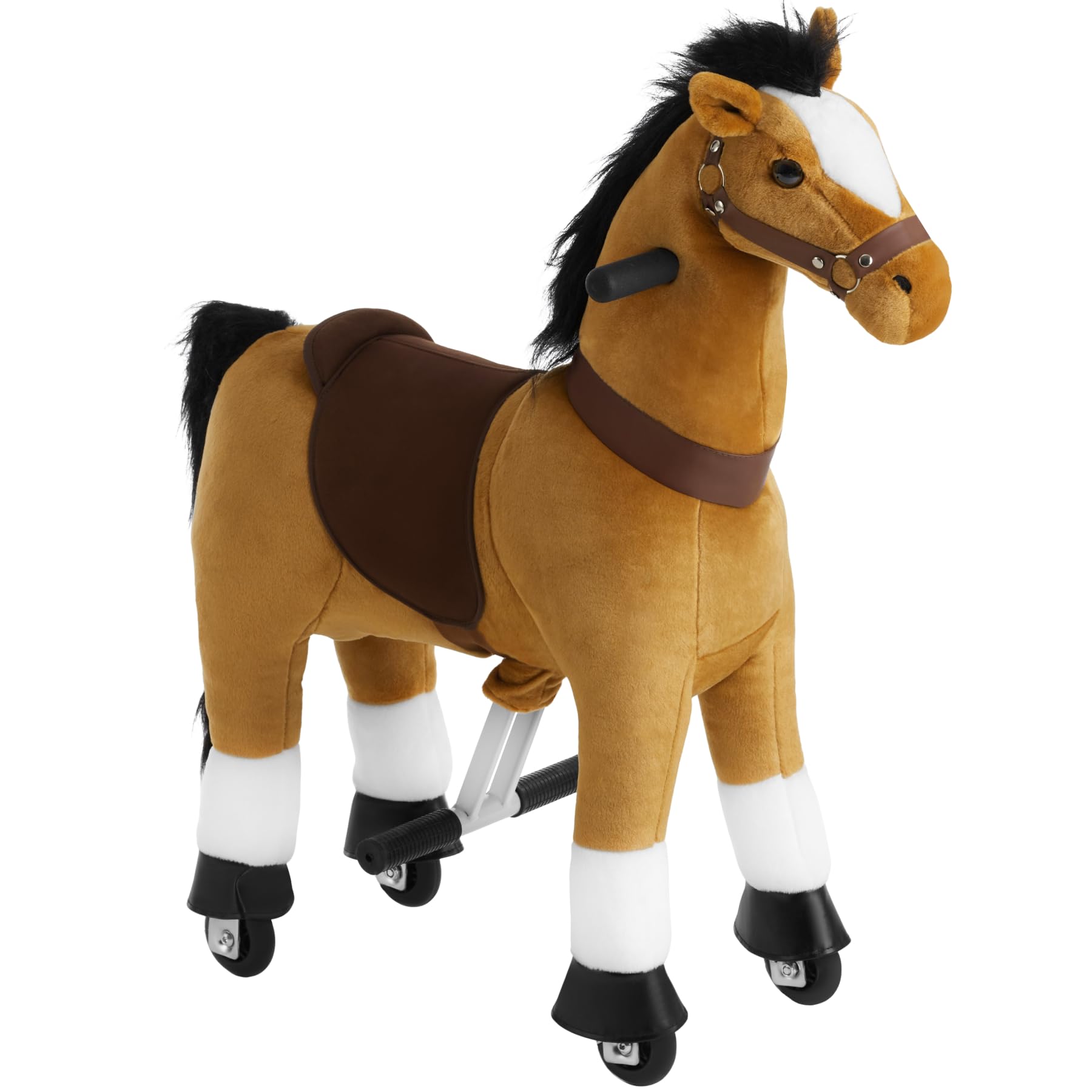 tectake® Cheval à roulettes, Pour Enfants de 3 à 6 ans, Revêtement Peluche | Hauteur 85 cm, Roulettes à roulements à billes, Frein Anti-retour, Poignées et pédales antidérapantes, Intérieur/Extérieur