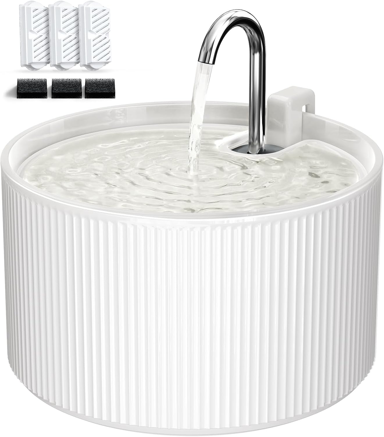 Fontaine à eau en céramique pour chat, fontaine de 2,2 L/74 oz pour chat d'intérieur, distributeur d'eau automatique pour animaux de compagnie avec pompe ultra silencieuse et 3 filtres de rechange