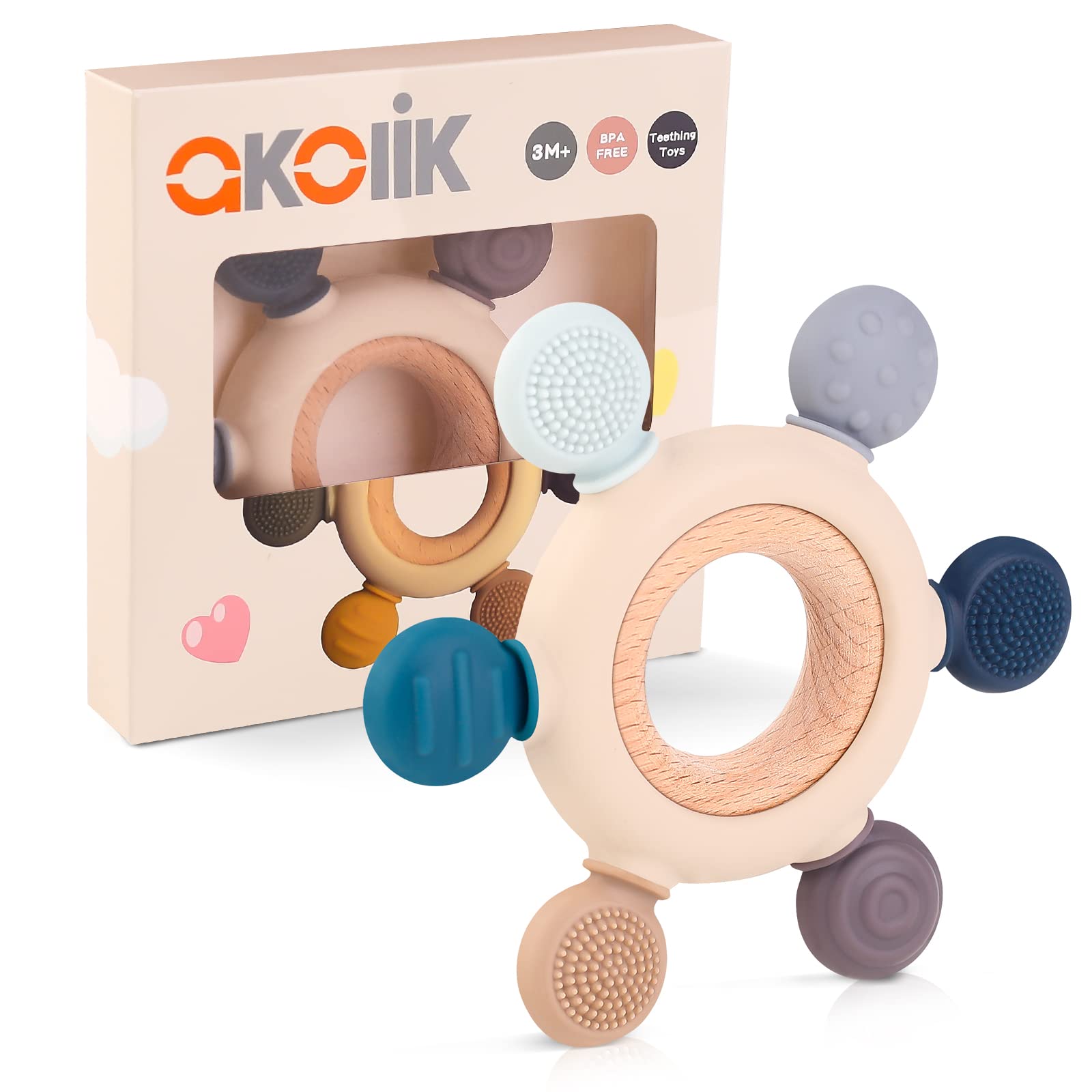 akolik Anneau de Dentition pour Bébé,Hochets de Dentition en Silicone Jouet de Dentition,Accessoires d'Allaitement Sans BPA pour Bébés de 3-6 6-12 Mois Autistes,Cadeaux pour Enfant