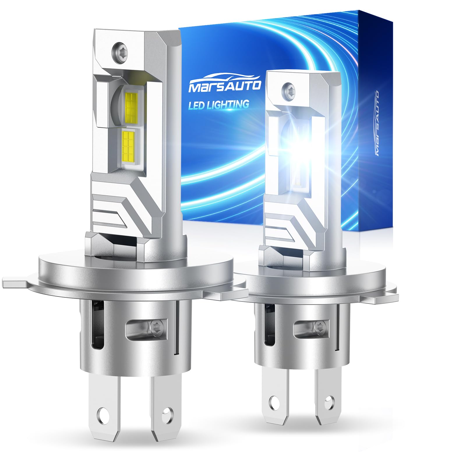 Marsauto Ampoules LED H4, Luminosité 1200% | 70 000 Lumens, Blanc Froid 6 500 K, Taille Mini Halogène 1:1, Compatible CANbus, Plug and Play, Lot de 2