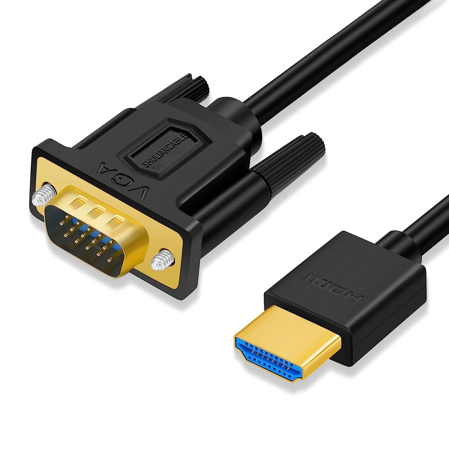 SHULIANCABLE Câble HDMI vers VGA, Câble adaptateur en plaqué (1M) | or (mâle à mâle) Compatible avec Ordinateur Portable, PC, Moniteur, Projecteur, HDTV