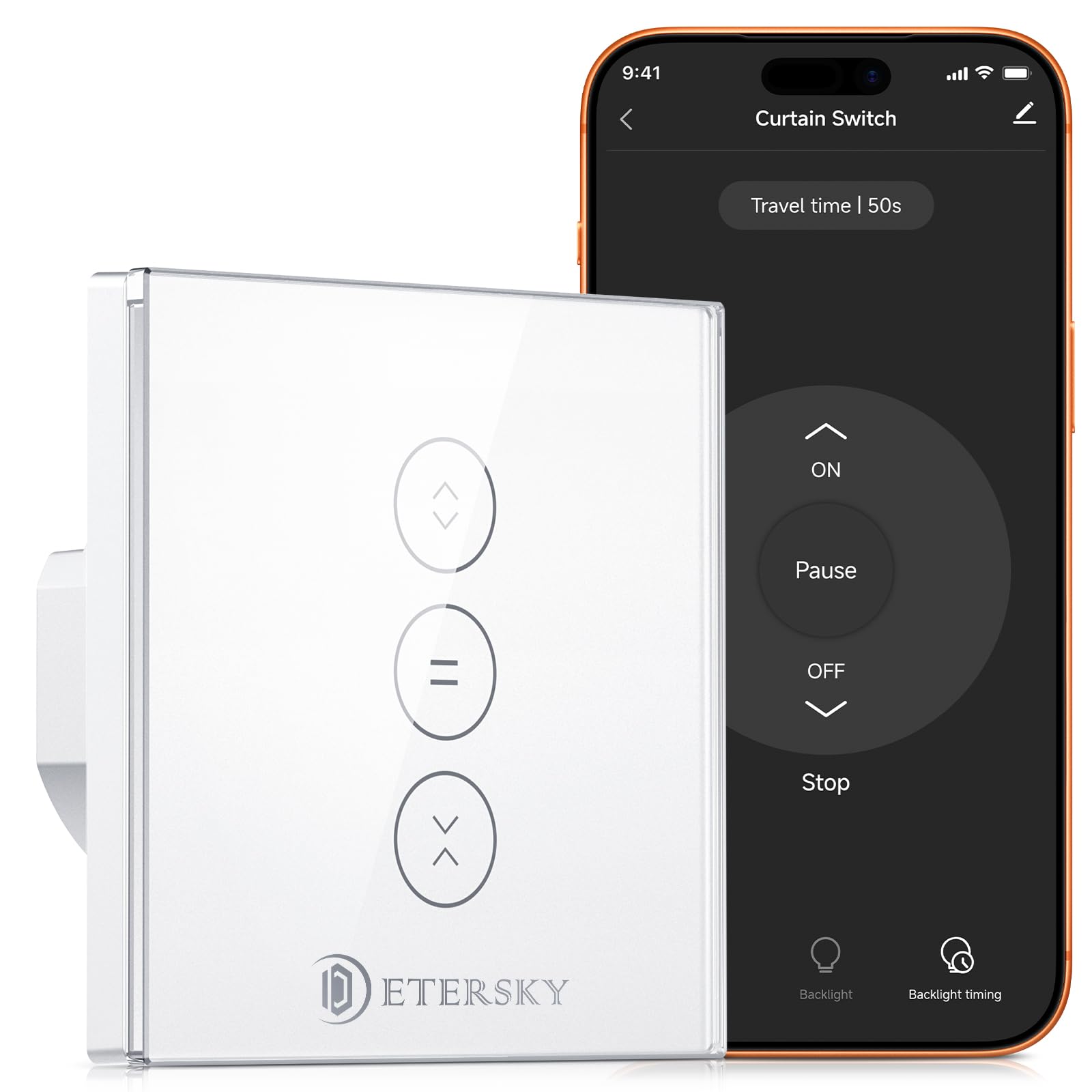 Etersky Interrupteur Connecté WiFi Volet Roulant Tactile [Fil Neutre]-1Pack | Interrupteur Intelligent Mural Pour Rideau Compatible Alexa, Google Home, Commande Vocale, Minuterie & Partage