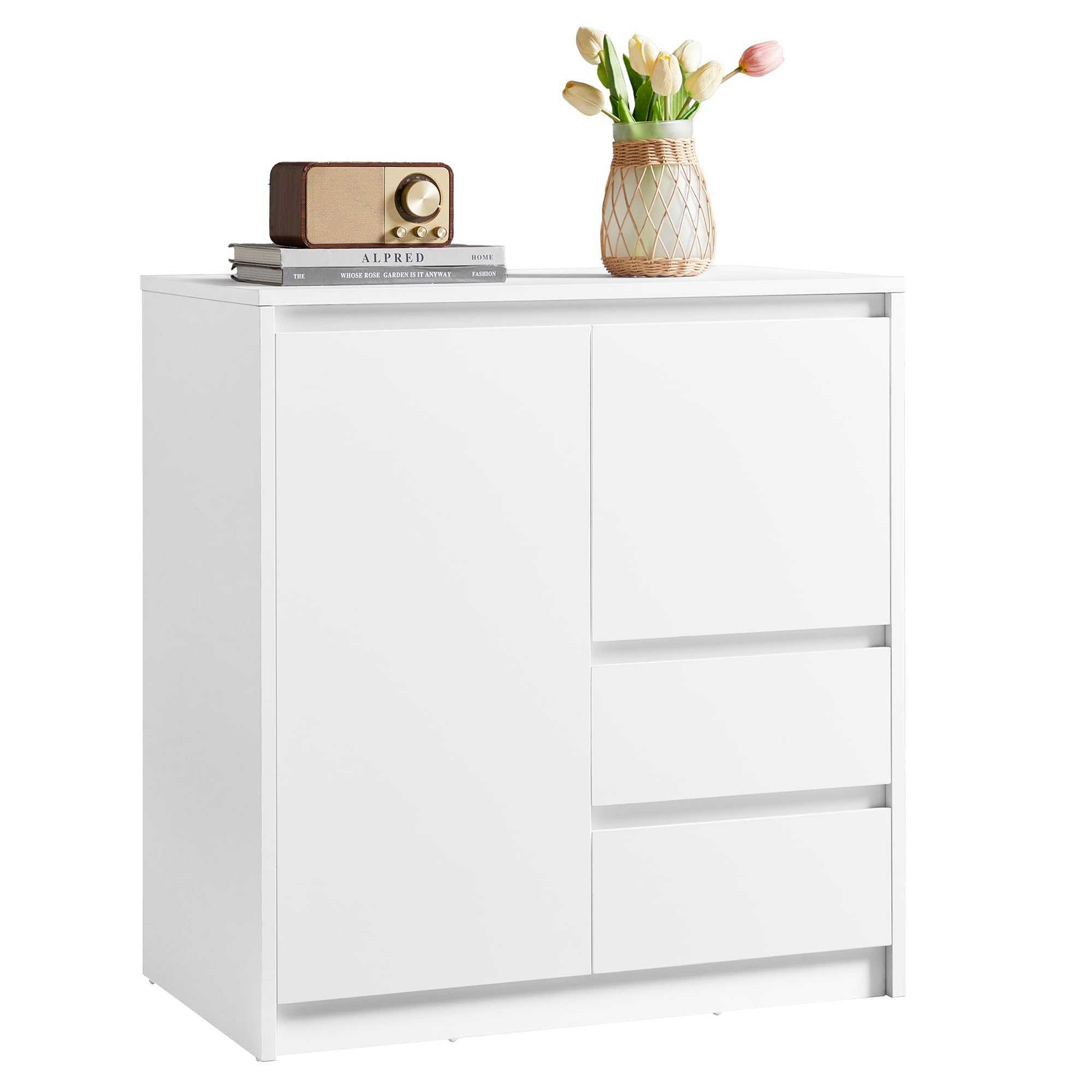 VASAGLE Kailyn Collection - Buffet, Armoire de Rangement, avec Porte et Étagère Réglable en Hauteur, 2 Tiroirs, Moderne, 70 x 40 x 74,5 cm, pour Salon, Salle à Manger, Bureau, Blanc Nuage BBK243W01V1