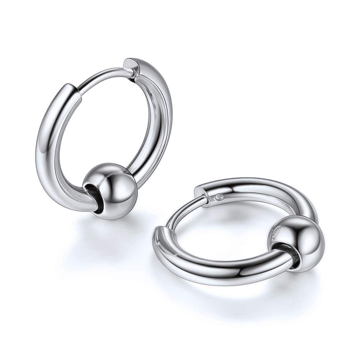 FOCALOOK Boucle d'Oreille Créole Homme Argent/Plaqué Or/Noir en Acier Inoxydable Petit Anneau Oreille Homme avec Boucle Bijou Cadeau avec Boîte