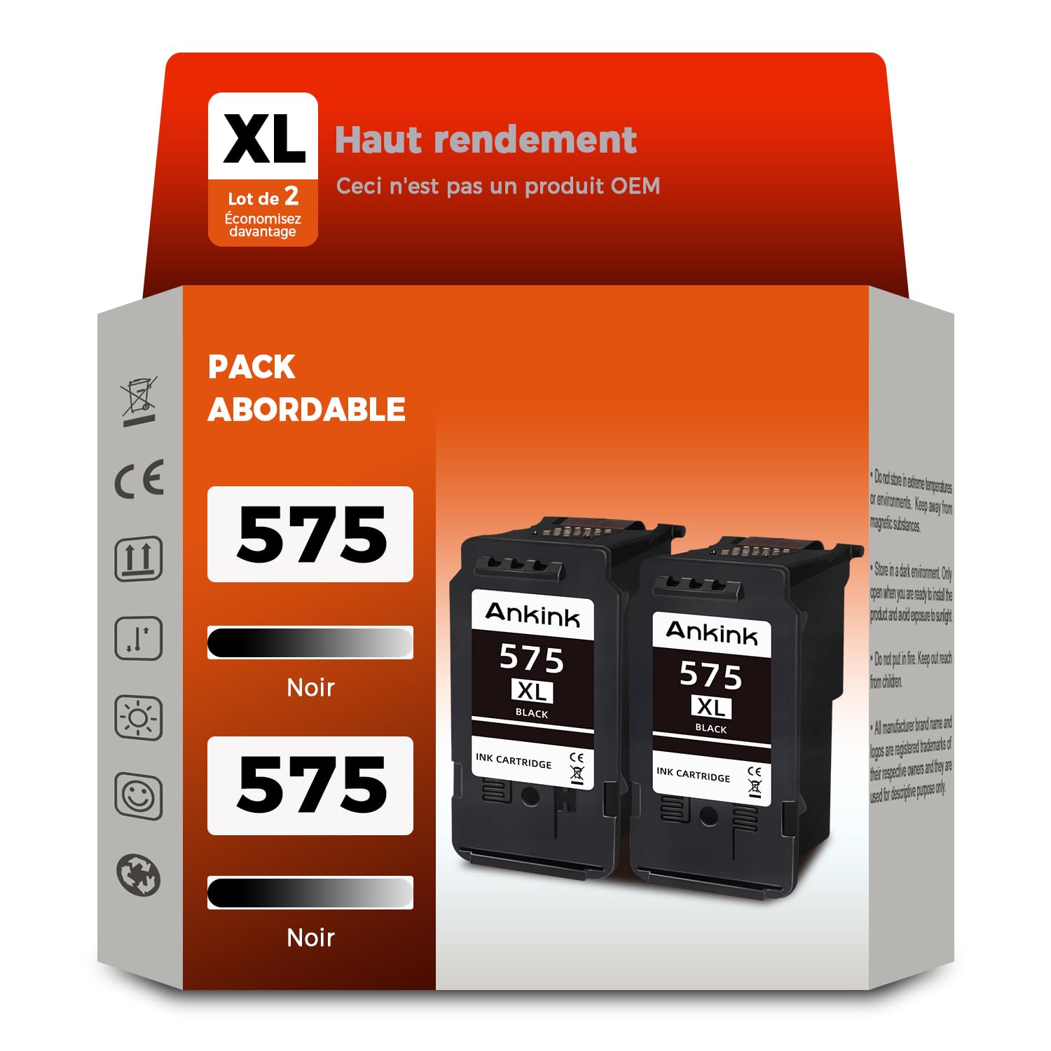 ANKINK PG-575XL Cartouche d'encre Noir Remplacement pour Canon 575 XL | PG575 Compatible pour TS3550i TS3551i TS3750i TS3751i TS3752i TR4750i TR4751i TR4755i TR4756i Imprimante (2 Pack)