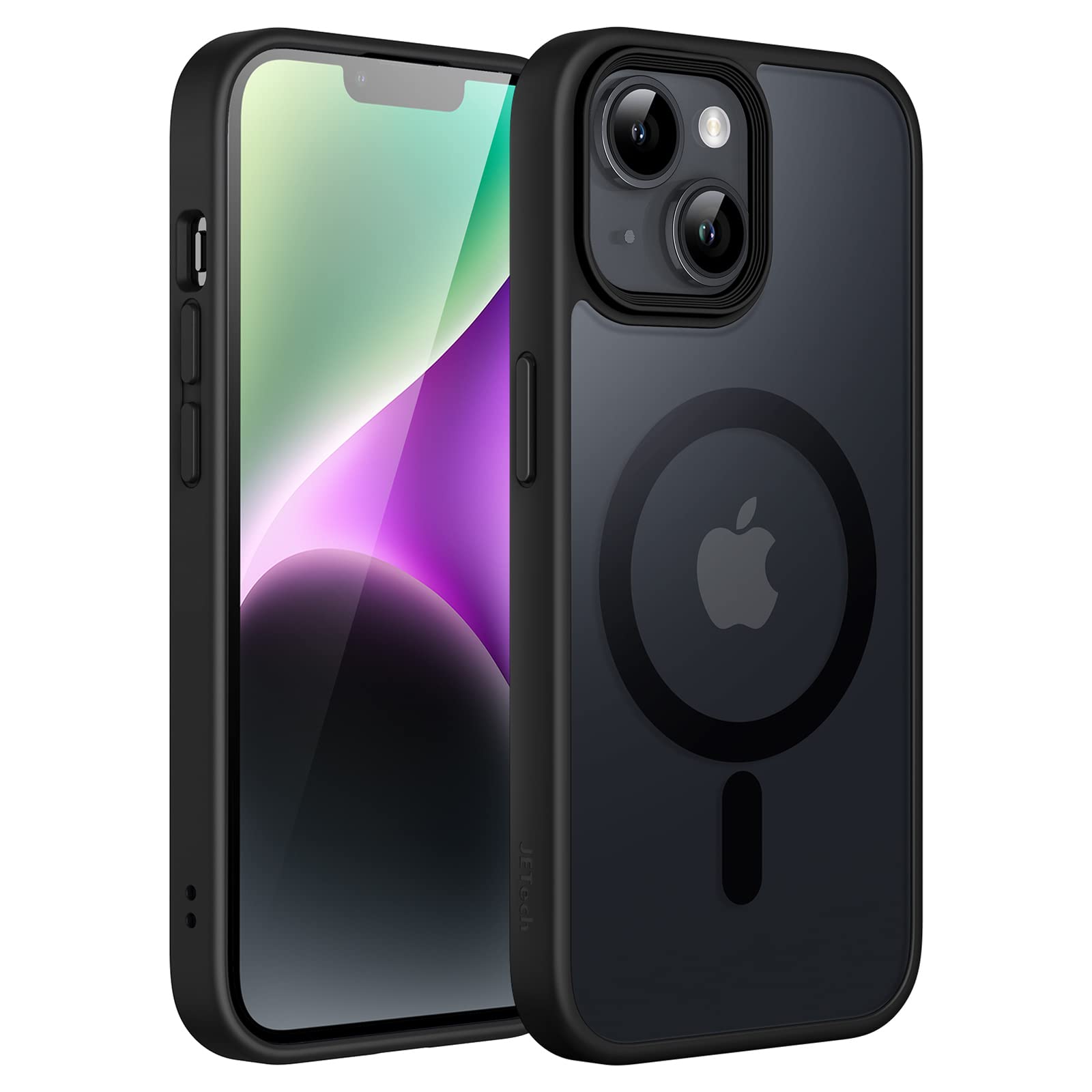 JETech Coque Mate Magnétique pour iPhone 14, Noir | Compatible avec MagSafe, Dos Translucide Mat, Étui Housse Protection Fine Antichoc