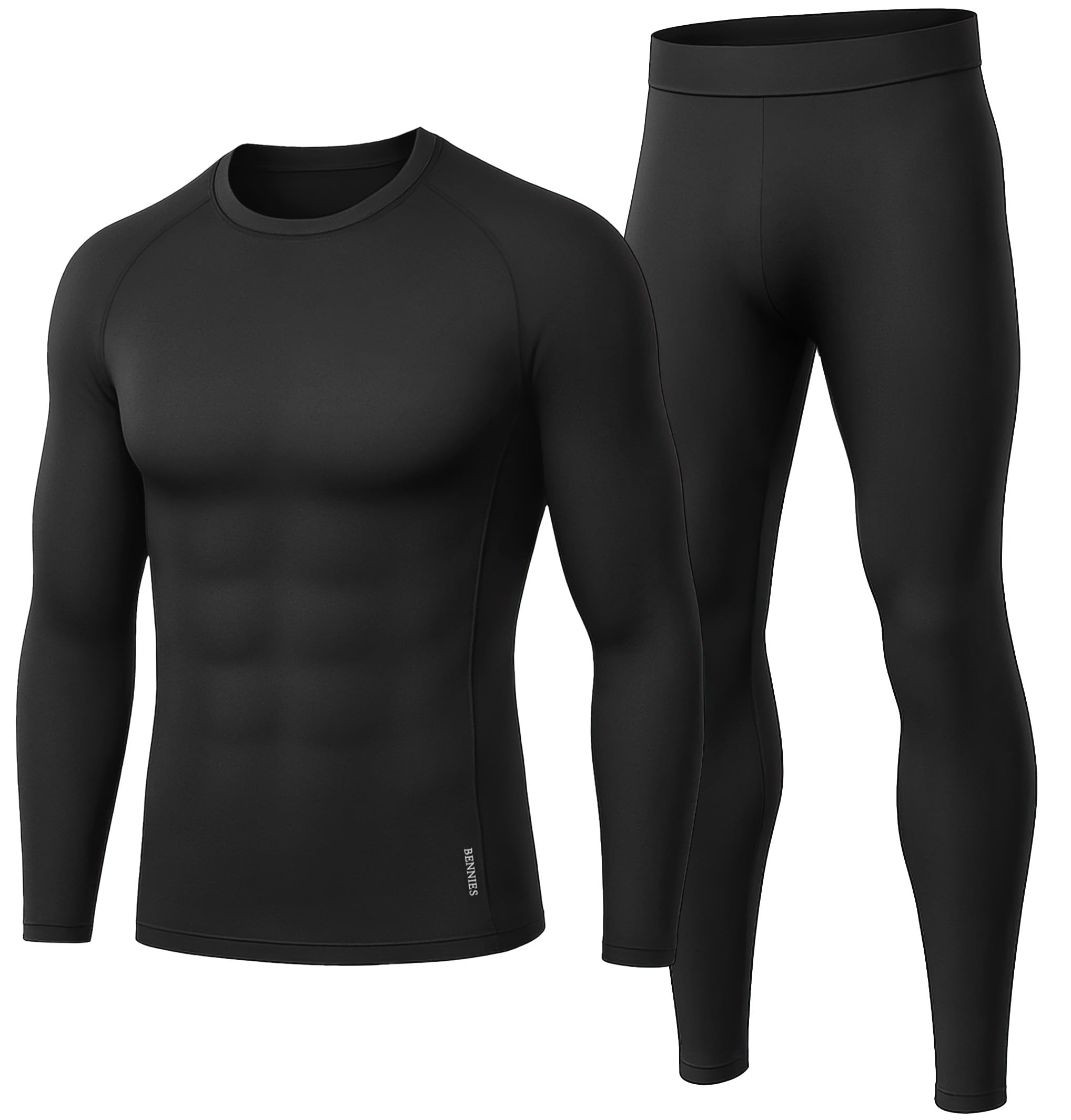 sous Vetement Thermique Homme Ensemble Thermique pour Ski et Sports d'hiver | Ensemble Sous-Vêtement Thermique sous-pull Thermique et Collant Maille Chaude Respirante Grande Élasticité Coupe Ajustée Noir