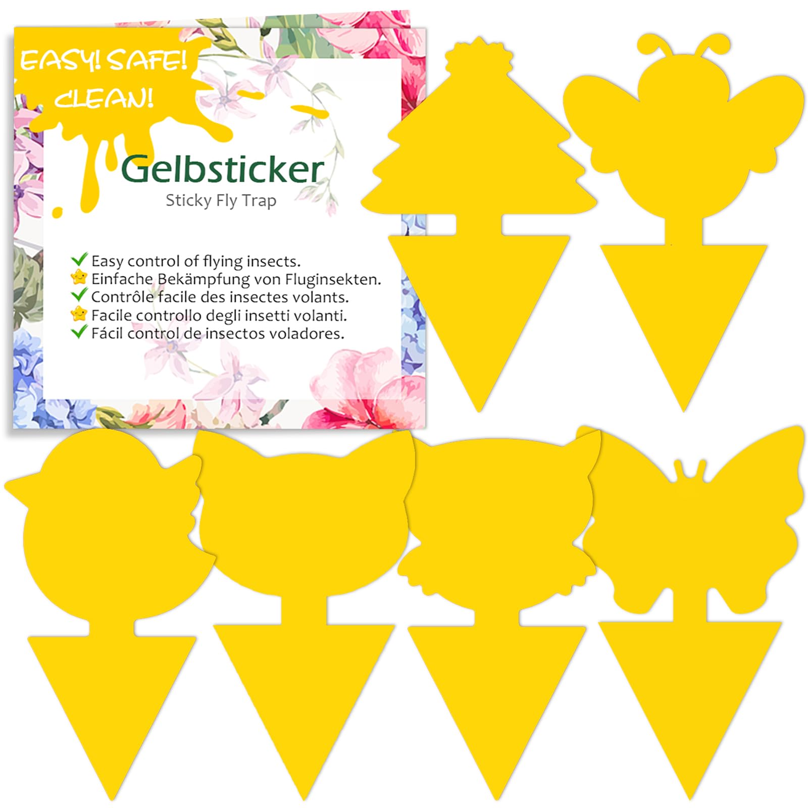 Blooven 60pcs Pièges à Insectes, Anti Moucherons Interieur, Pièges Engluées Autocollants Colle Double-Face Étanche Jaunes, Protection des Plantes Fleur Fruits (60 Pieces)