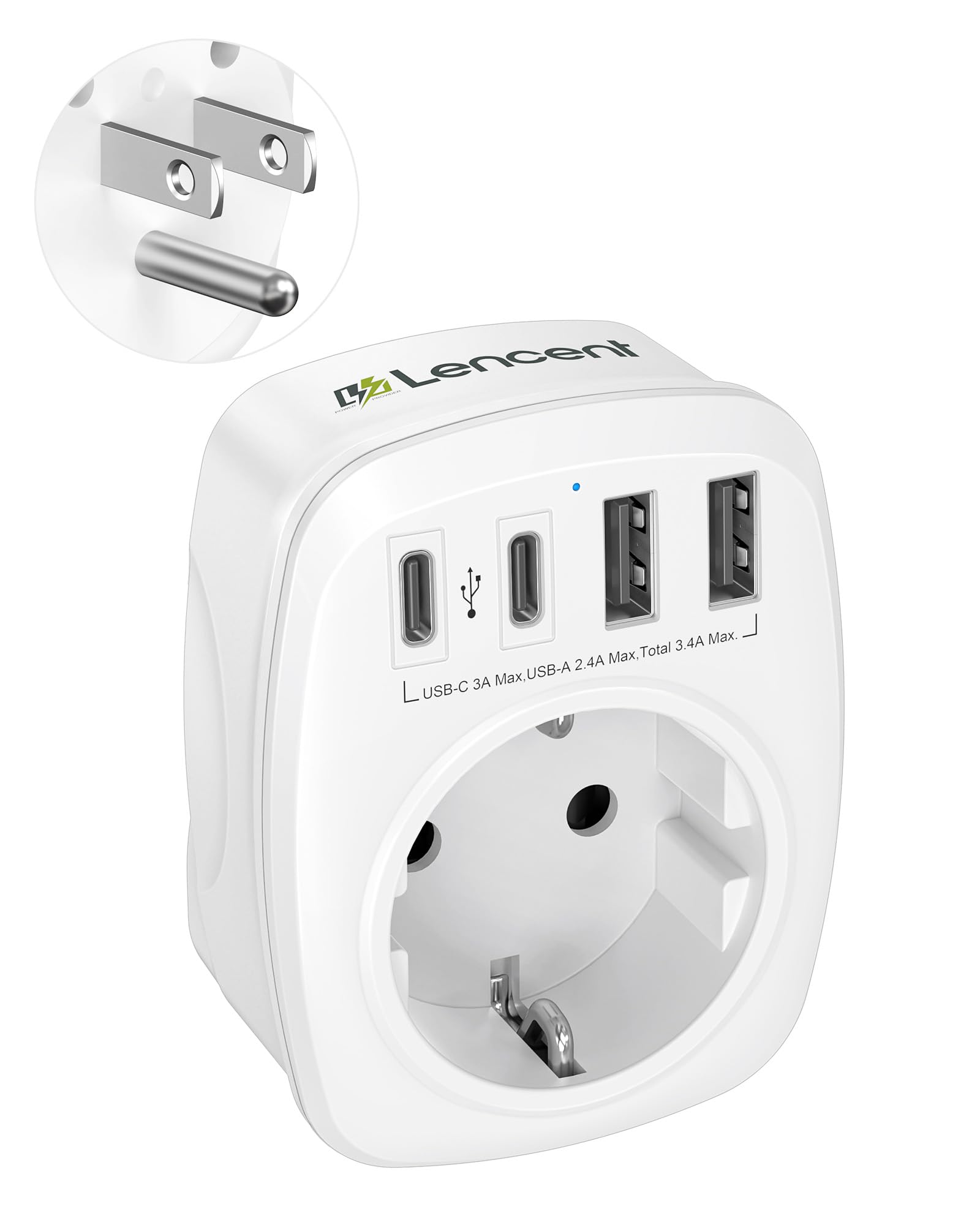 LENCENT Adaptateur Prise USA, 5 en 1 Adaptateur Prise Canada Type B | 2 USB-A et 2 Type-C, Conception Compacte, Convient pour les États-Unis, le Canada, le Mexique, la Thaïlande le Costa Rica etc