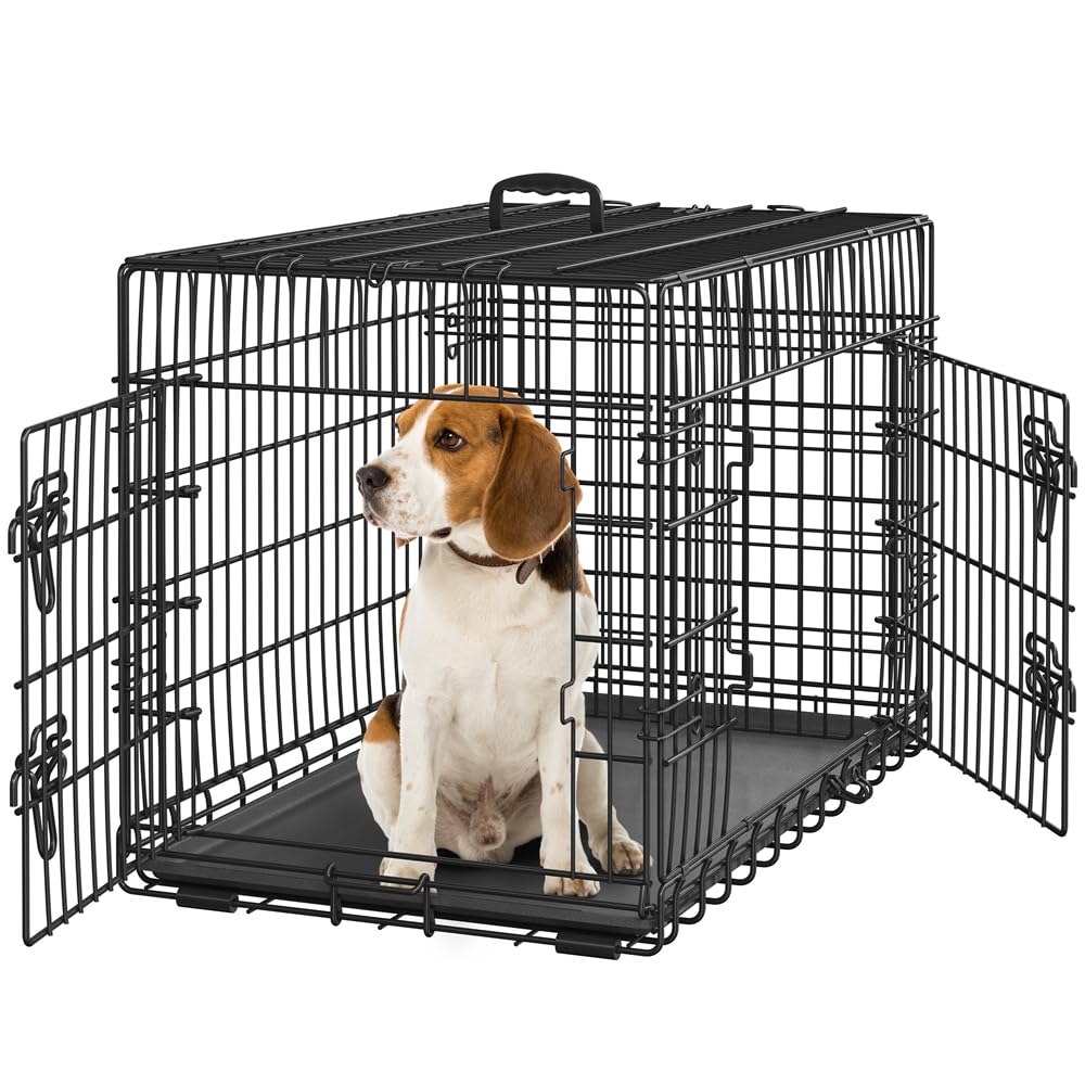 Yaheetech Cage pour Chien Pliable Caisse de Transport Chien 90x56x63cm | Cage Chiens en métal Cage de Transport pour chiot Avec 2 Portes Verrouillables et Plateau Amovible pour Exterieur/Interieur