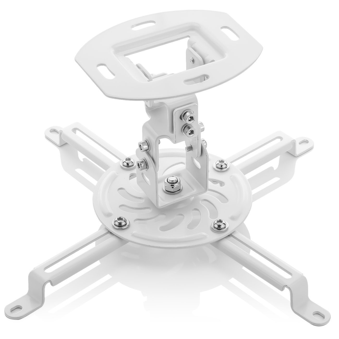 deleyCON Universel Support Plafond pour Vidéoprojecteur - Inclinable +-15° Pivote à 360° Charge Jusqu’à 13,5Kg Conduit de Câble - Blanc