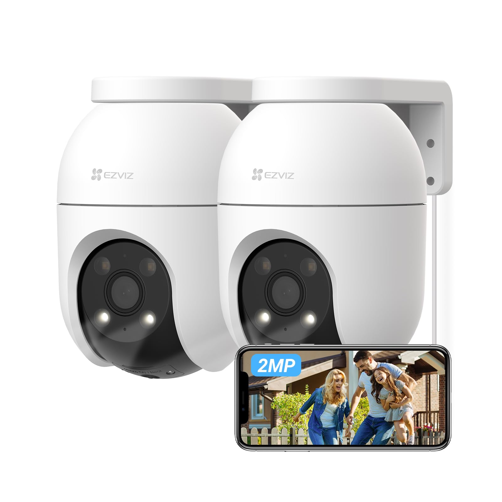 EZVIZ 2Pack Caméra de Surveillance Extérieur WiFi à 360° C8c 2MP | Détection Humaine, Vision Nocturne en Couleur, Suivi Auto-Zoom, Audio Bidirectionnel, IP65 Etanche, Défense Active