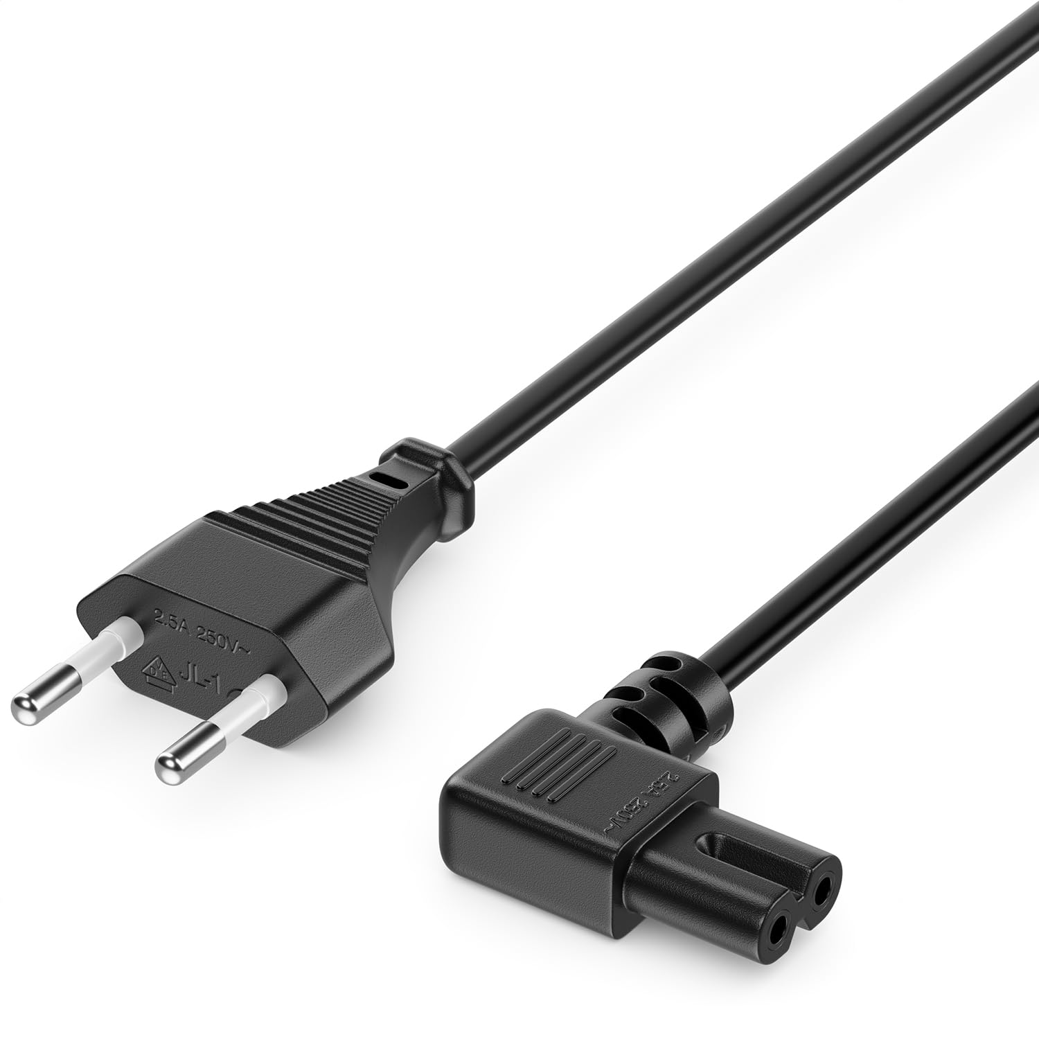 deleyCON 1,5m Câble Alimentation Cordon électrique Prise Type C Euro vers Prise C7 90° Coudée Euro Câble Appareil 8 TV Blu-Ray Appareils Ménagers Adaptateurs - Noir